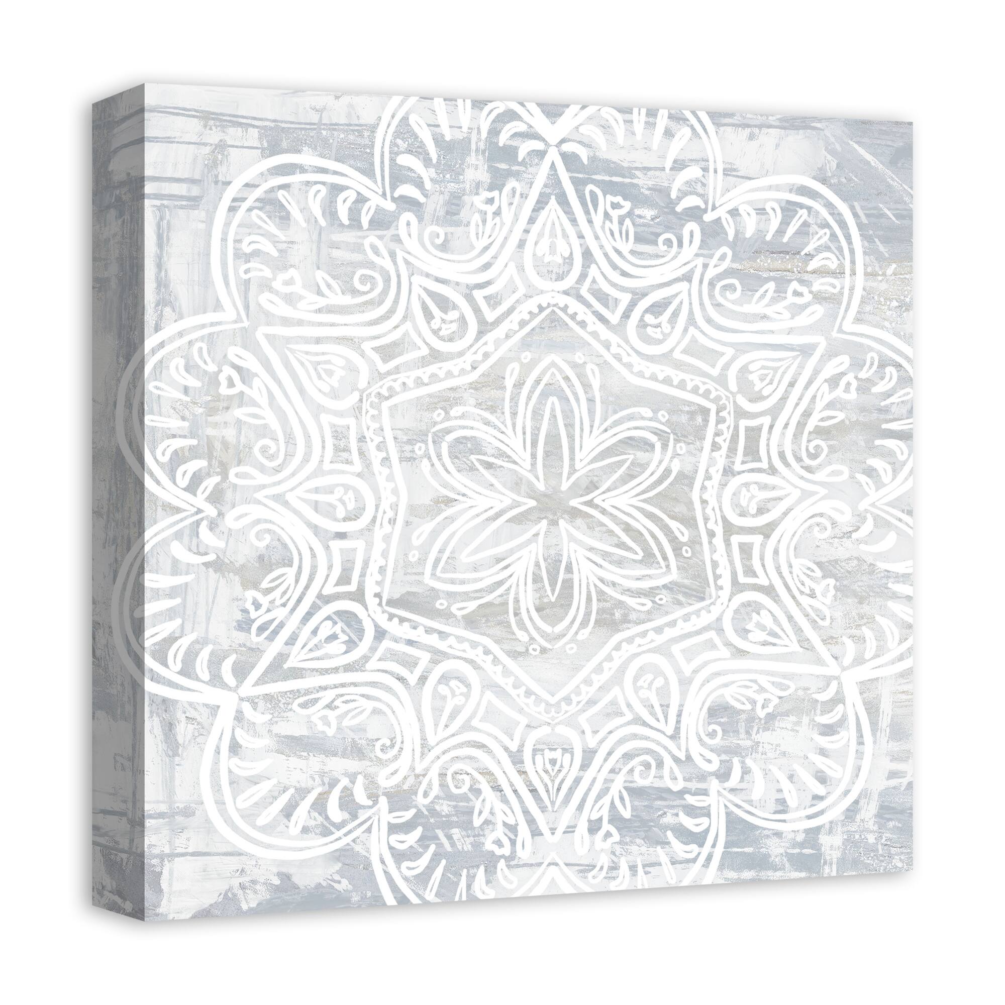 White Textured Medallion IV 16" x 16" Canvas Wall Art