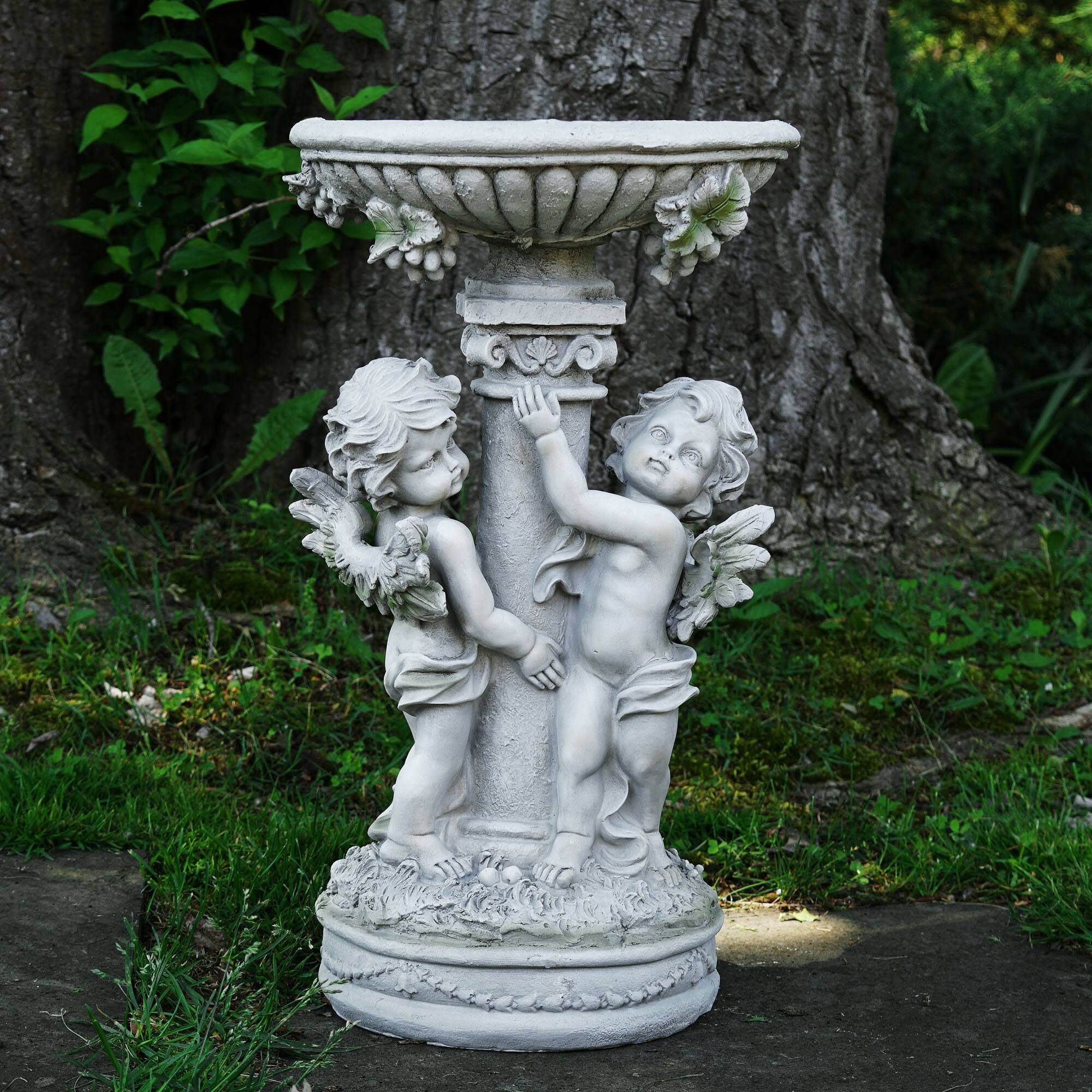19.25" Cherub Angels Pedestal Bird Bath Outdoor Garden Statue