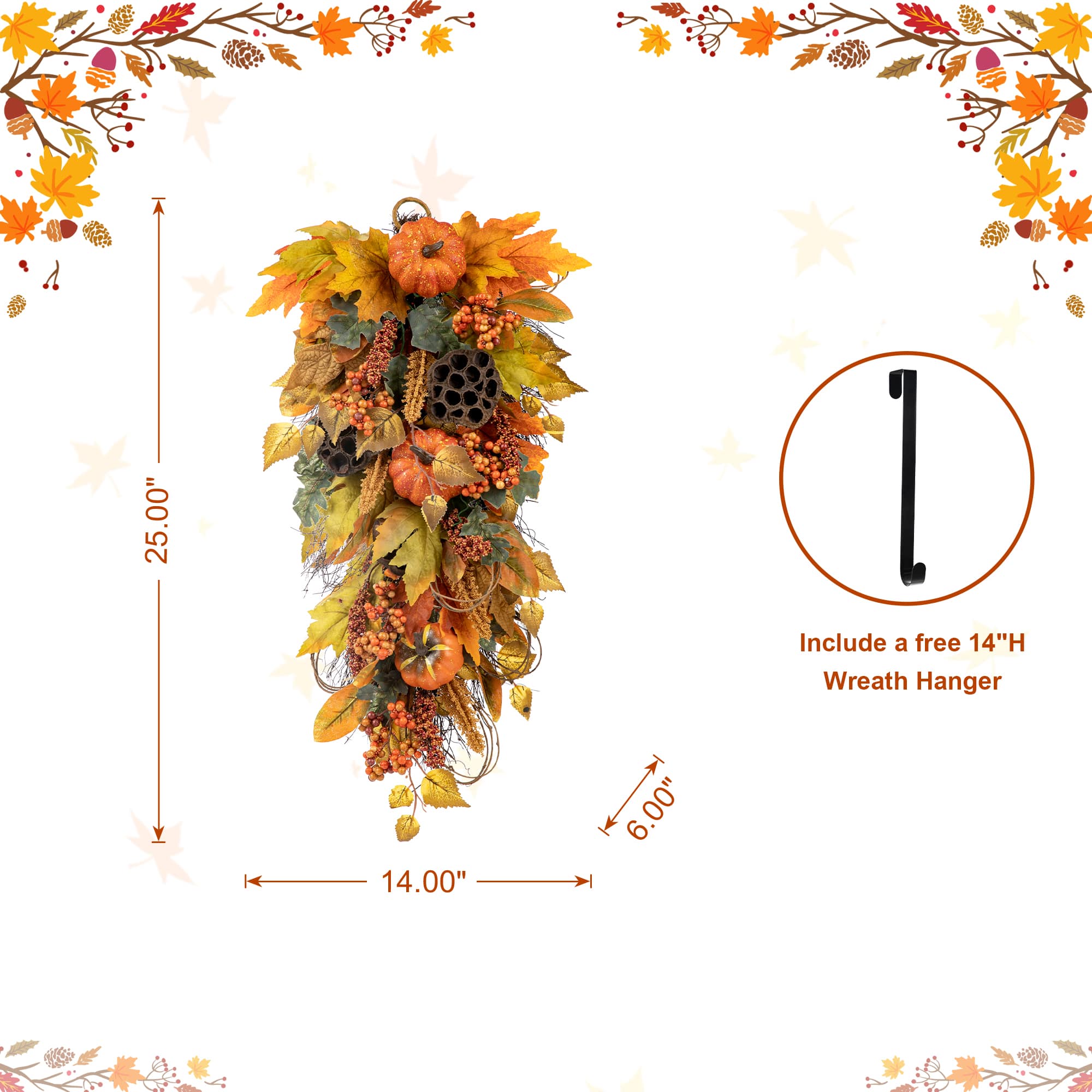 Glitzhome&#xAE; 25&#x22; Fall Pumpkin Leaf Swag