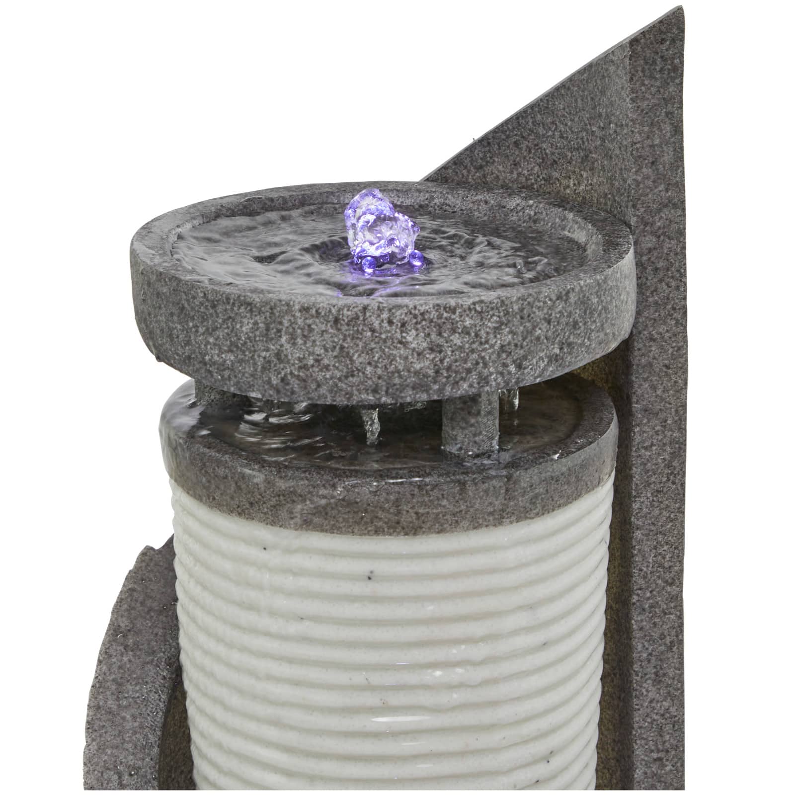 34.5" Light Gray Fiberglass 2-Tier Geometric Fountain with LED Light