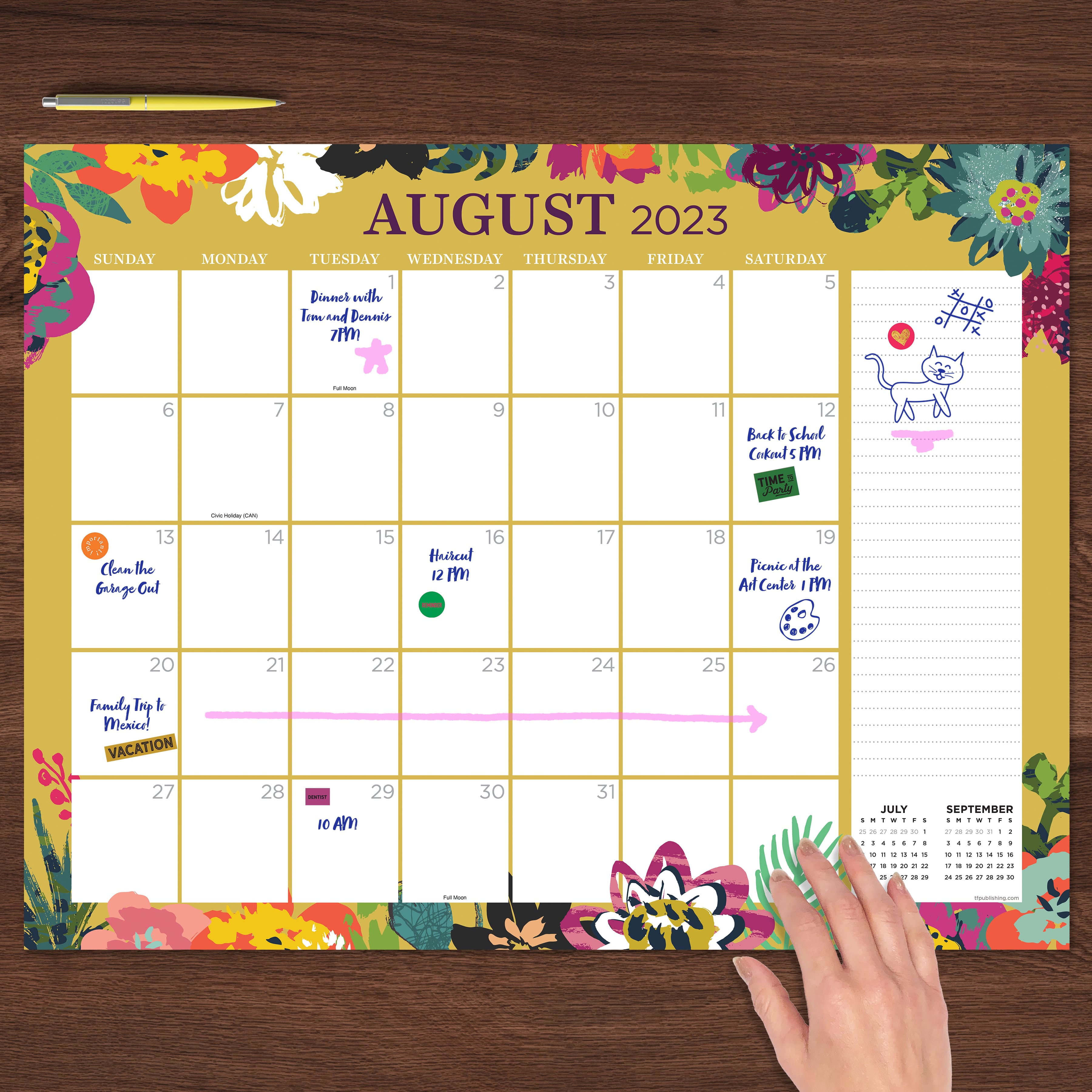 TF Publishing 2023 2024 Floral Large Desk Pad Monthly Blotter