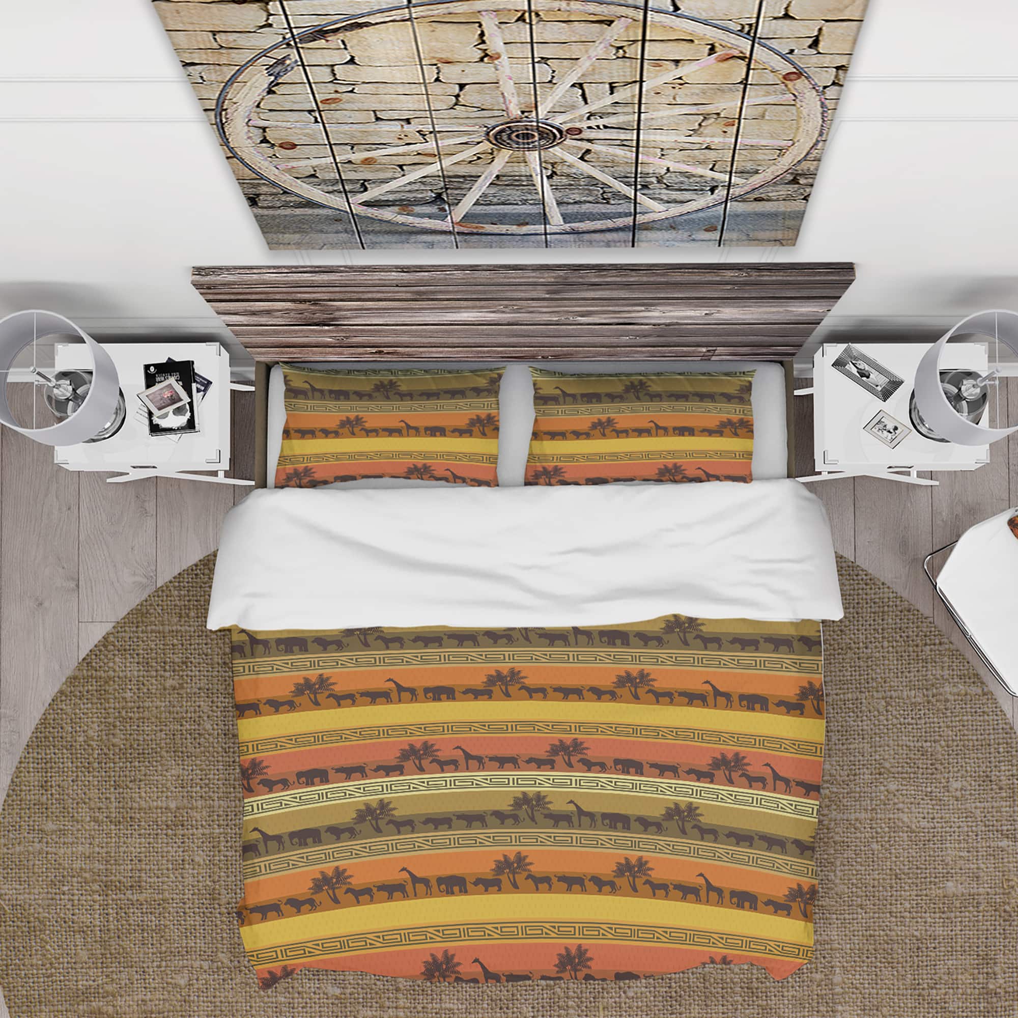 Designart &#x27;African Wildlife with Ethnic Pattern&#x27; Tropical Bedding Set - Duvet Cover &#x26; Shams
