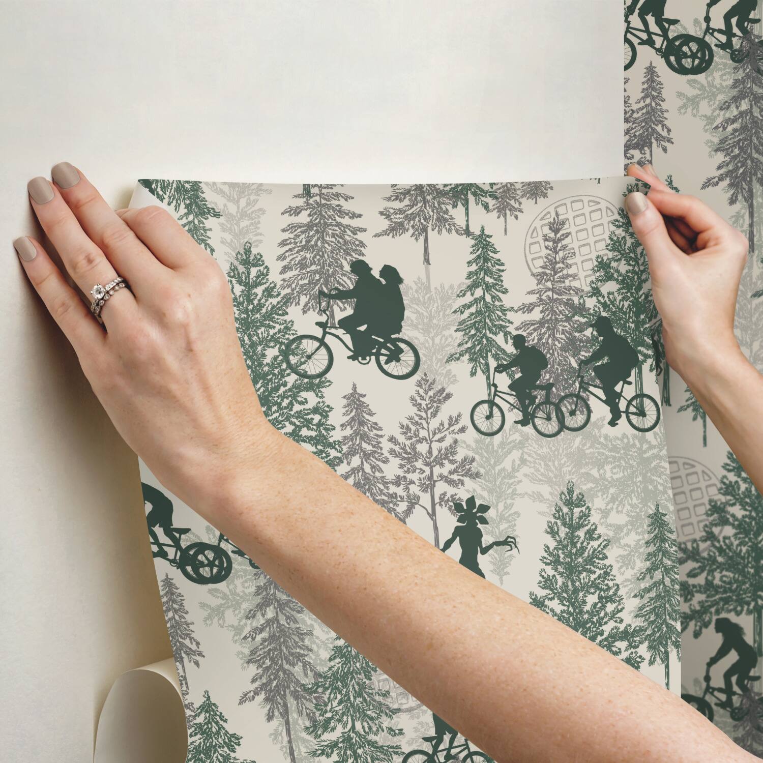 RoomMates Netflix Stranger Things Hawkins Woods Green Peel &#x26; Stick Wallpaper