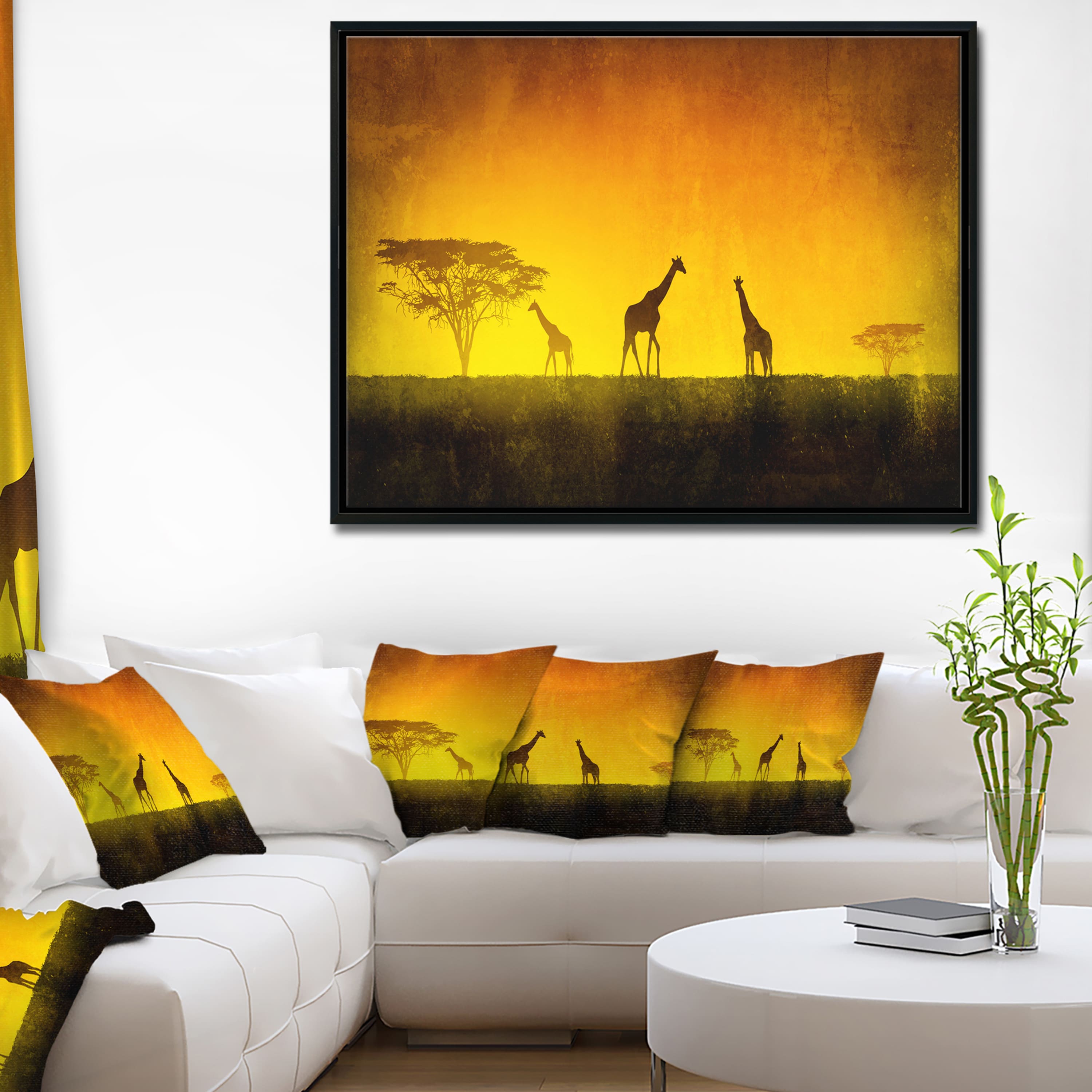 Designart - African Sunset Aura - Landscape Art Print Canvas in Black Frame