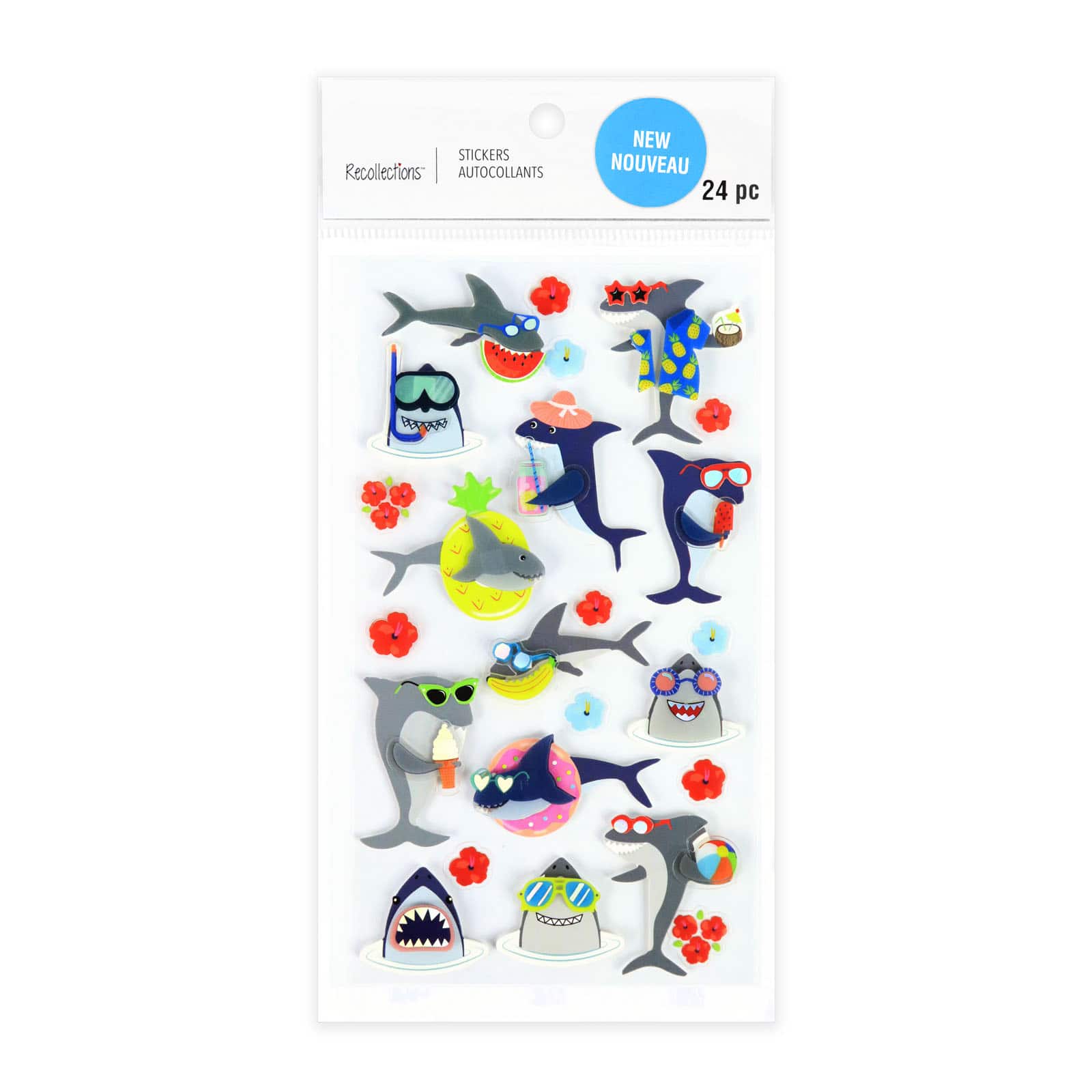 12 Pack: Hawaiian Shark Dimensional Stickers by Recollections™