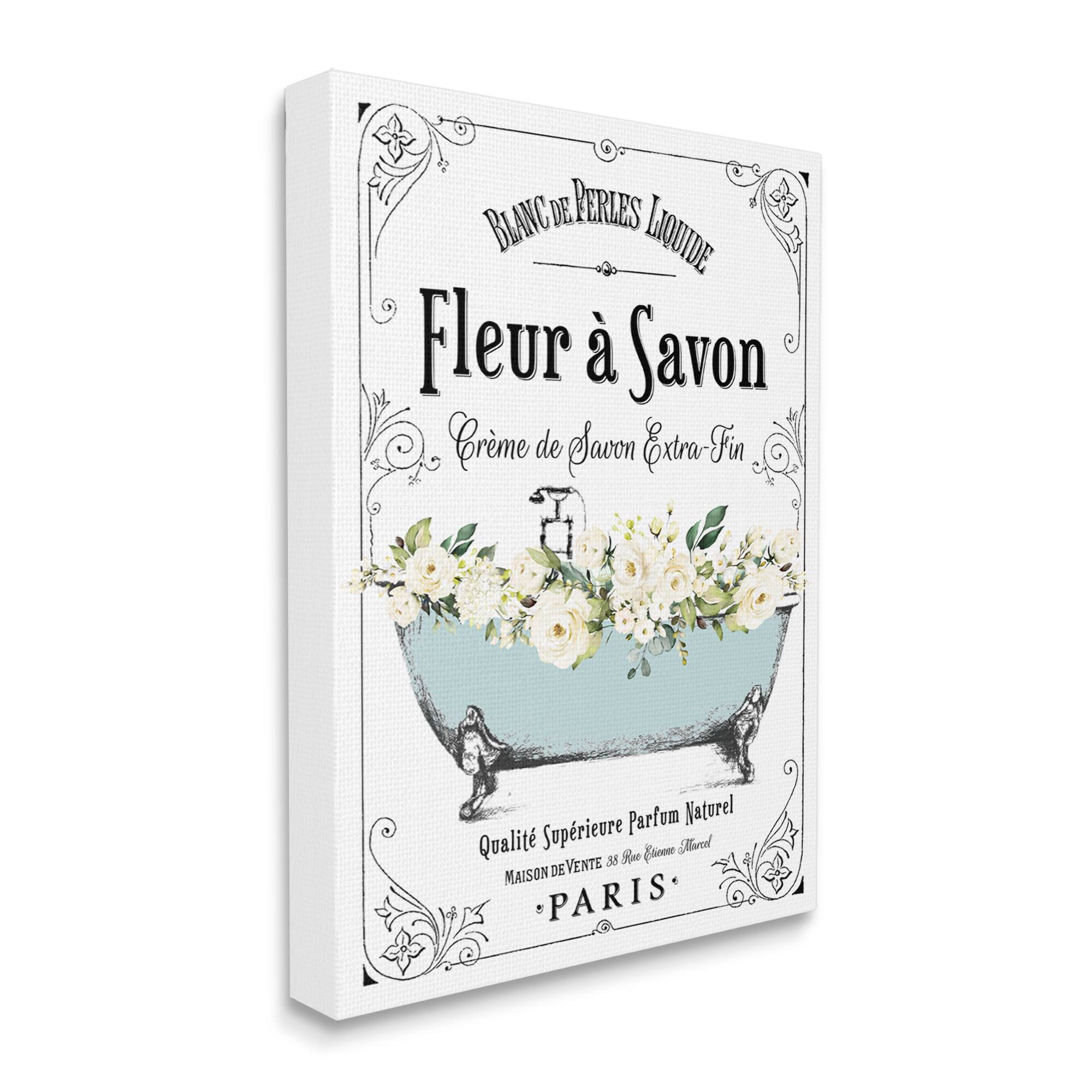 Stupell Industries Vintage Parisian Bathroom Advertisement Floral Blue Tub Canvas Wall Art