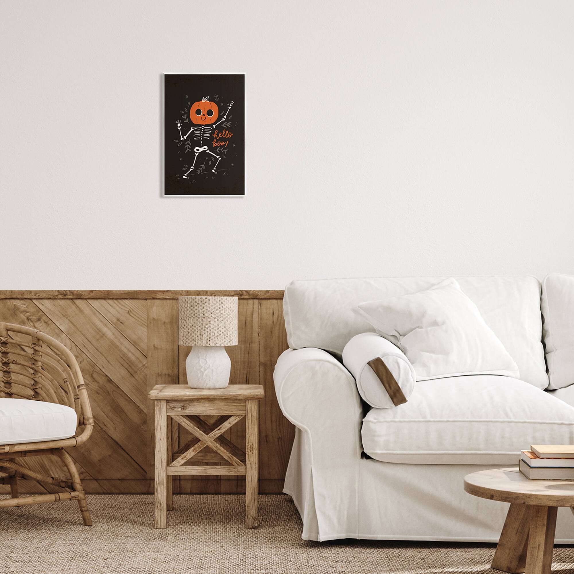 Stupell Industries Hello Boo Halloween Smiling Skeleton Wall Plaque Art