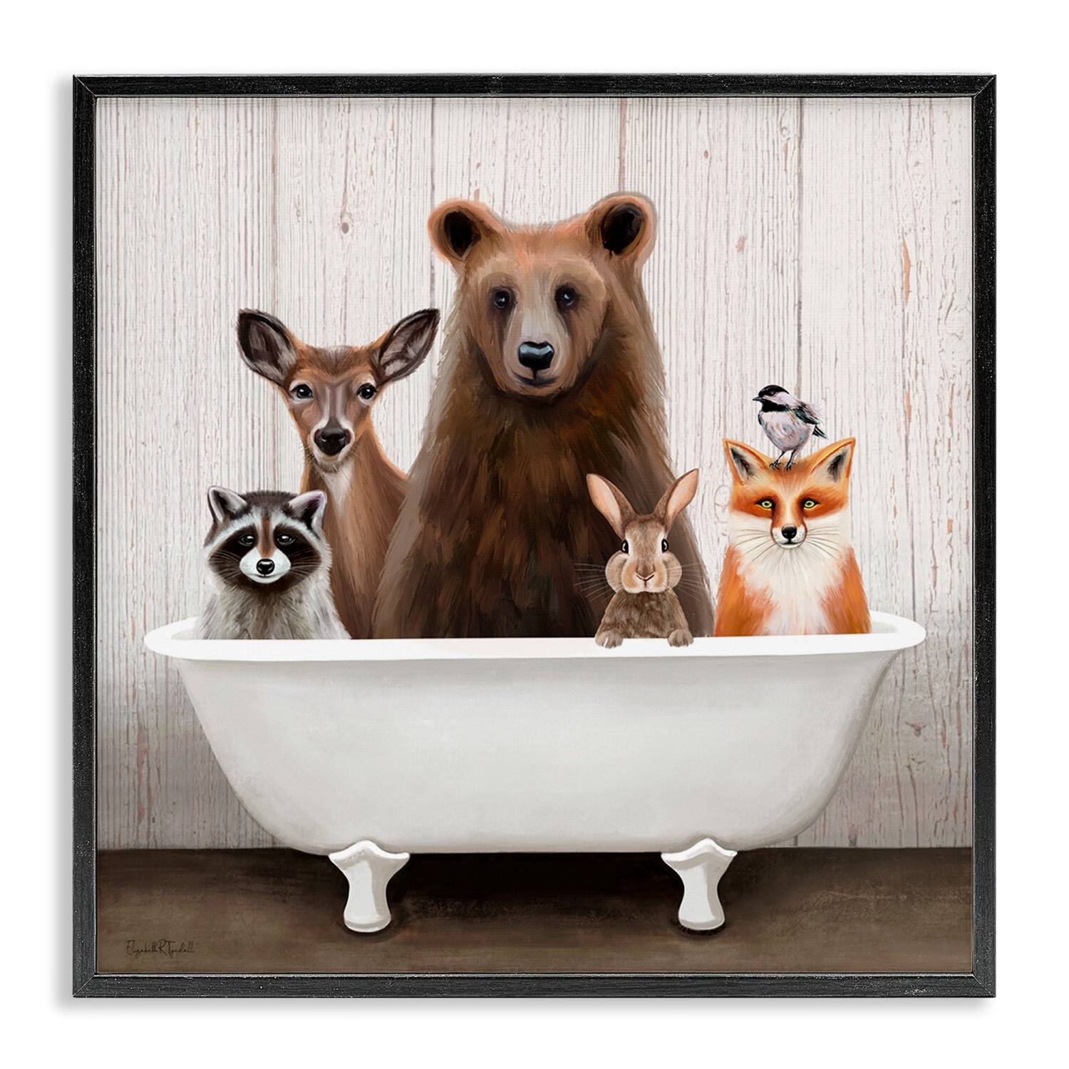 Stupell Industries Woodland Creatures Antique Bathtub Framed Giclee Art