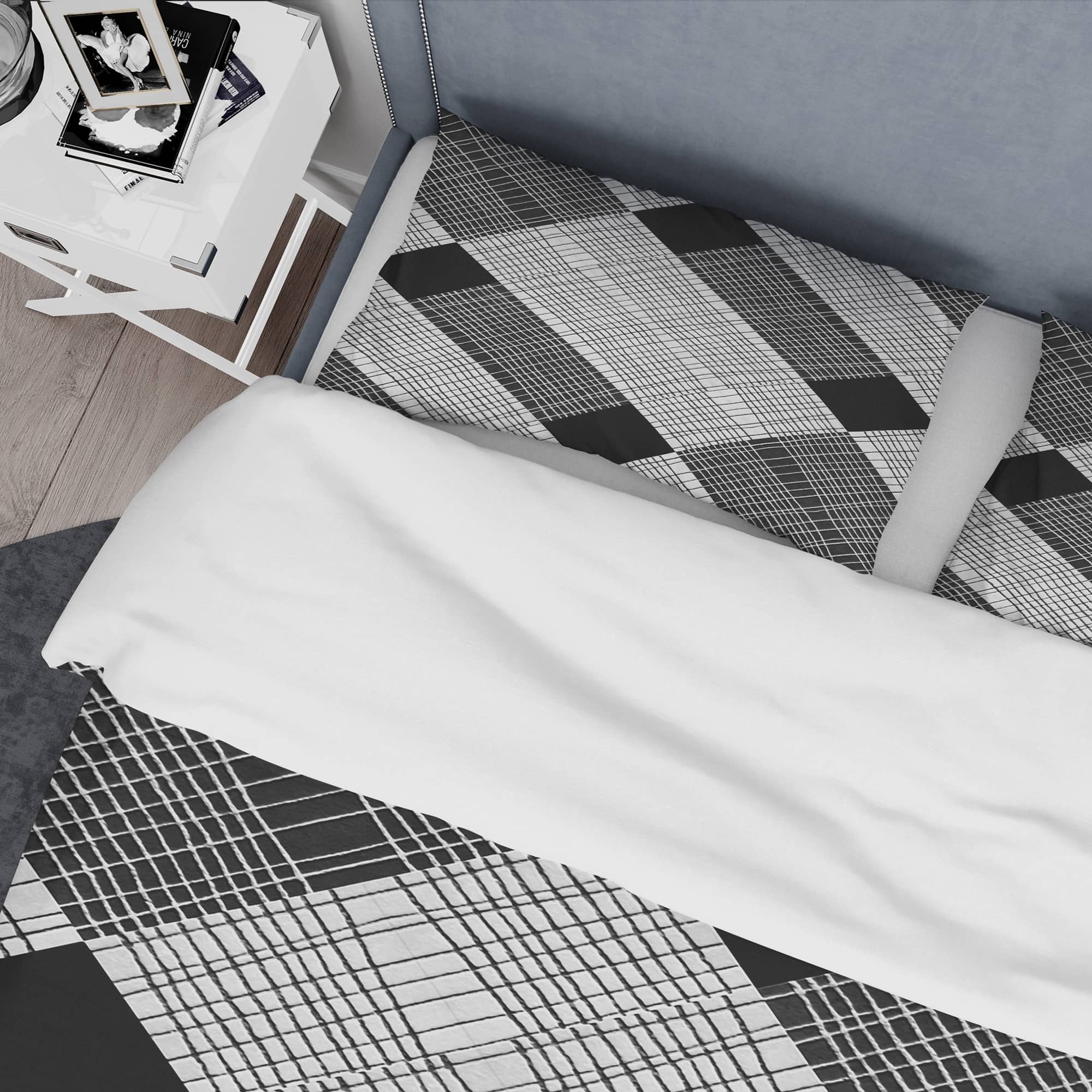 Designart &#x27;Black and White Check Stipes Pattern&#x27; Modern &#x26; Contemporary Bedding Set - Duvet Cover &#x26; Shams
