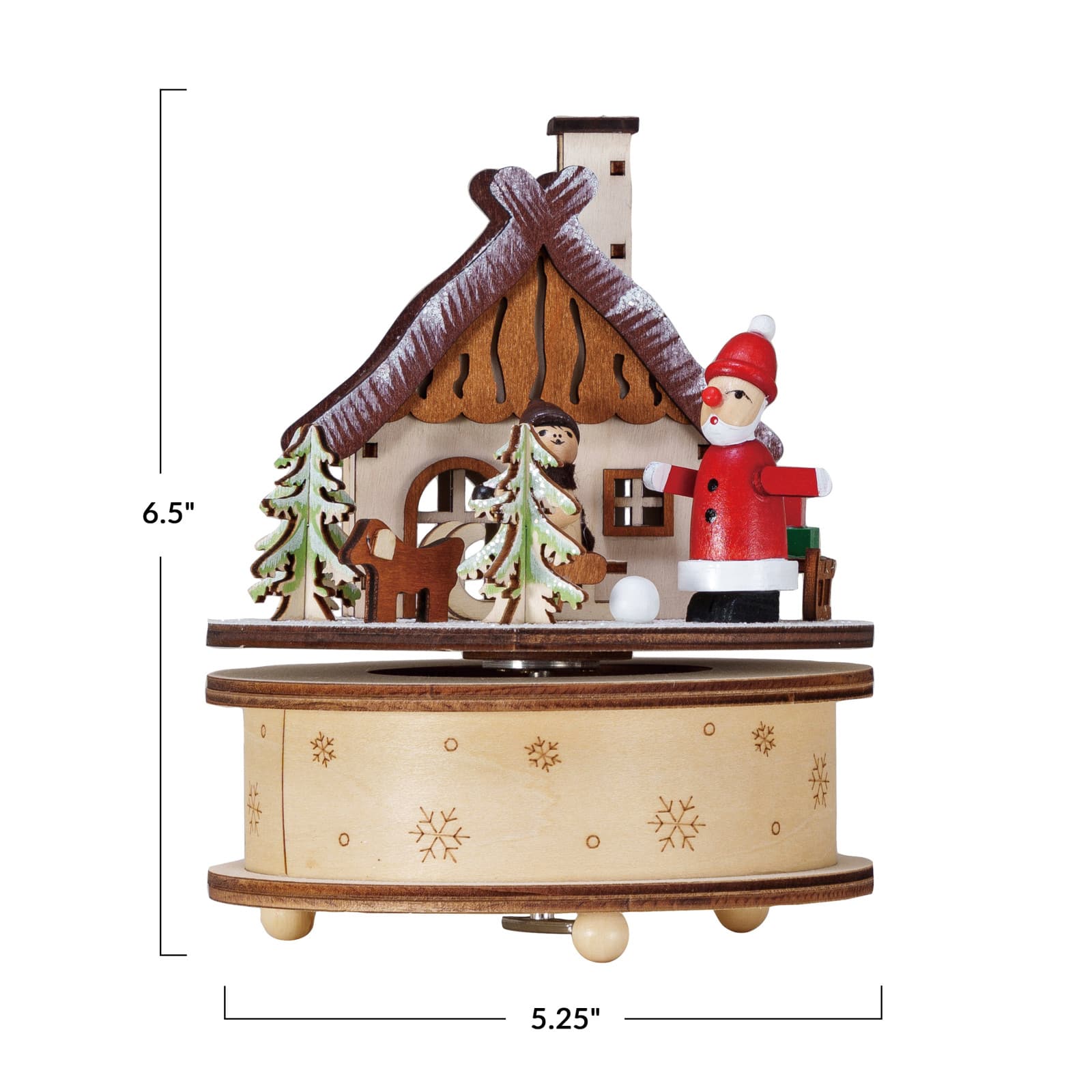 Hello Honey® 6.5" Wind-Up Santa's Cottage Round Wood Music Box