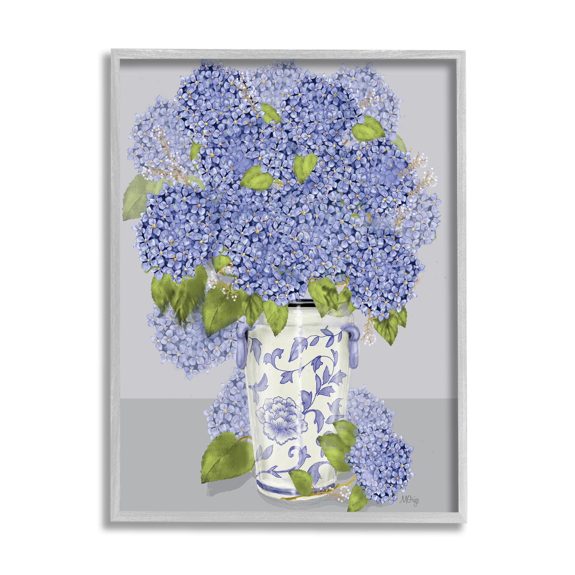 Stupell Industries Blushing Blue Hydrangeas in Vase Wall Art in Gray Frame