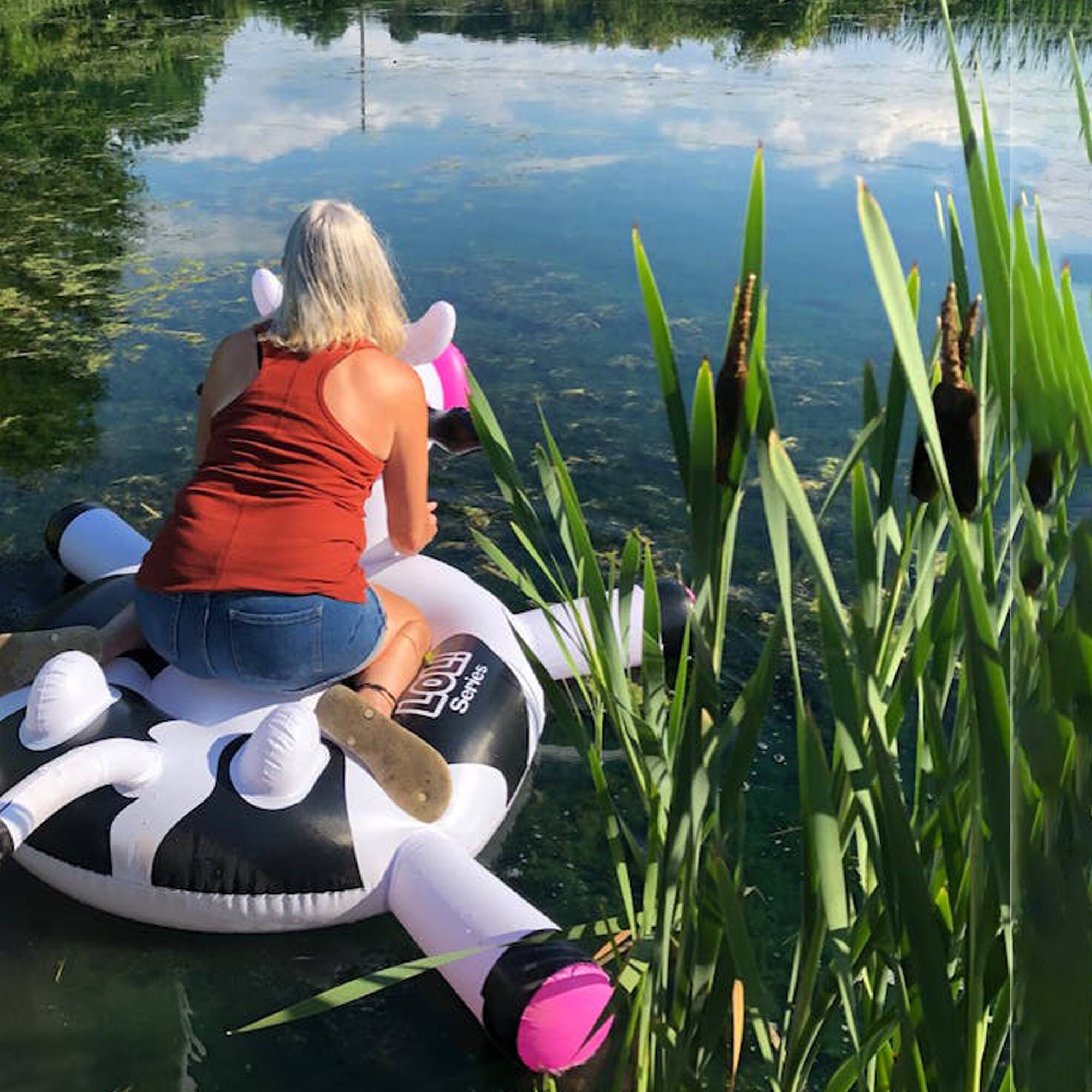 Swimline LOL! Series 54&#x22; Inflatable Black &#x26; White Cow Pool Float