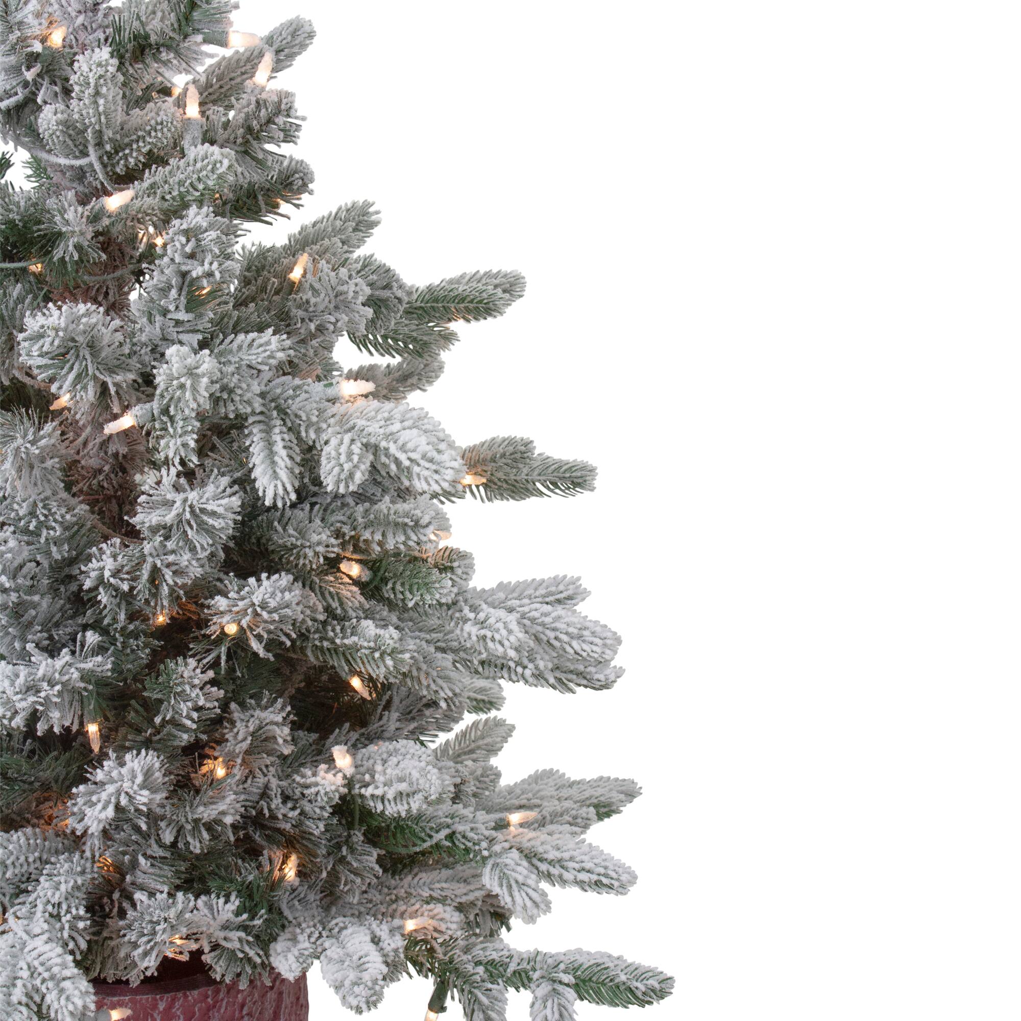 4ft. Pre-Lit Flocked Saratoga Spruce Artificial Christmas Tree in Decorative Pot, Clear Lights
