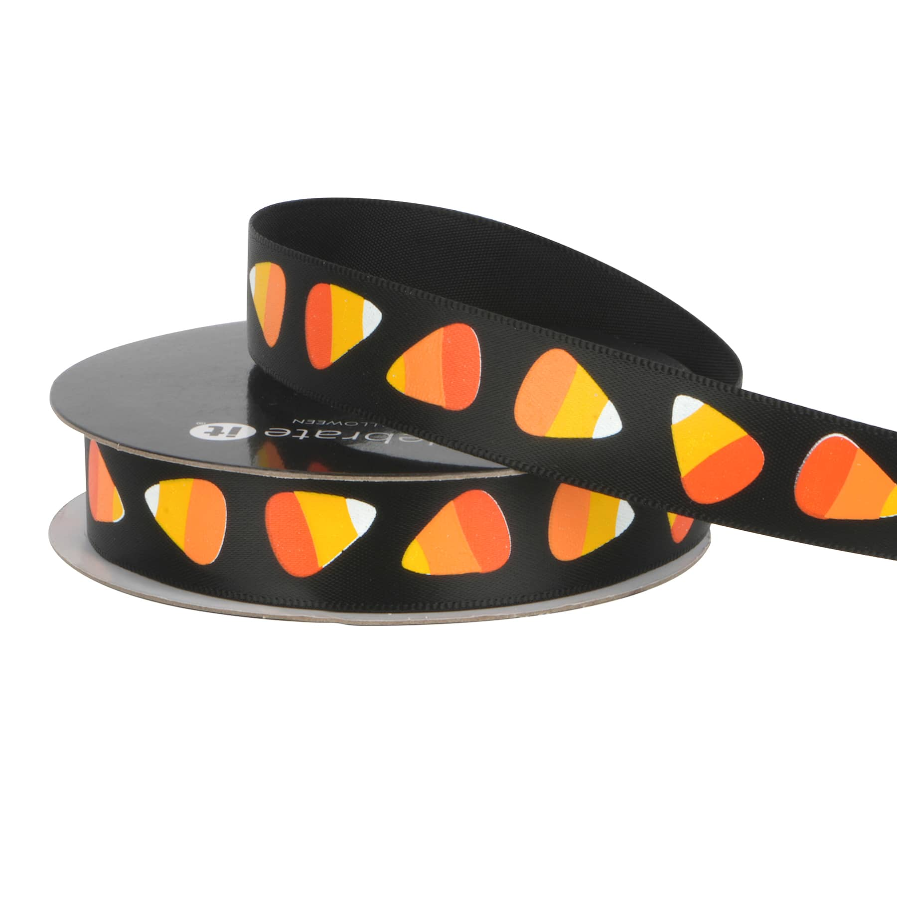 5/8&#x22; x 4yd. Black Candy Corn Ribbon by Celebrate It&#xAE; Halloween