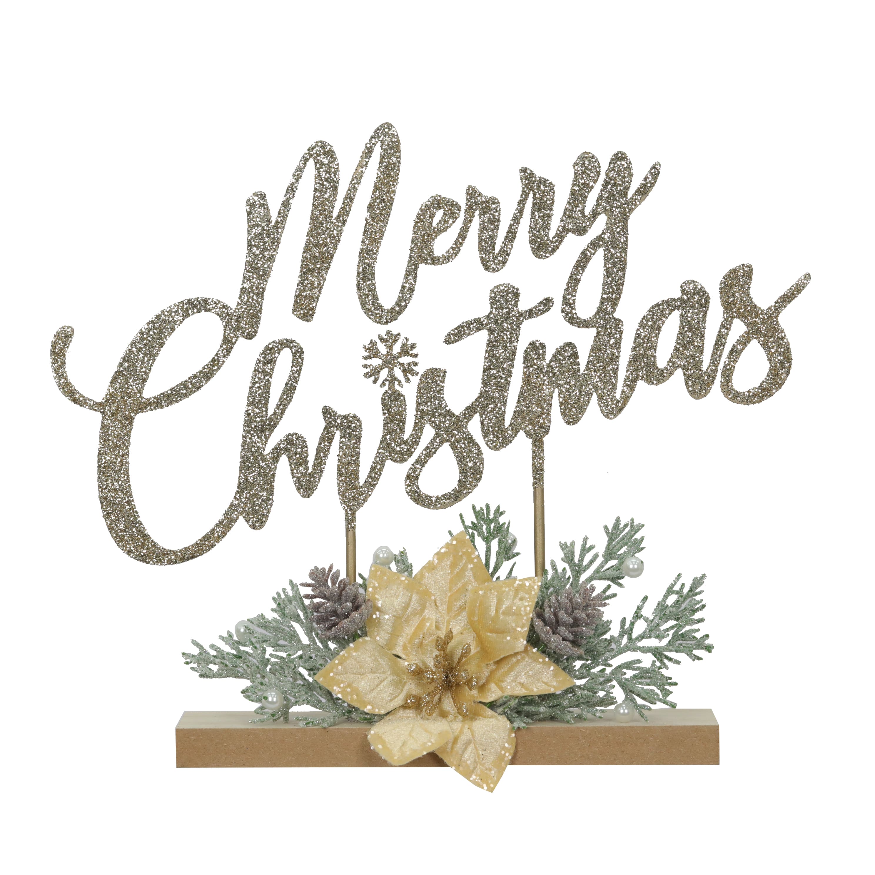 11.5&#x22; Glitter Merry Christmas with Floral Tabletop Sign by Ashland&#xAE;