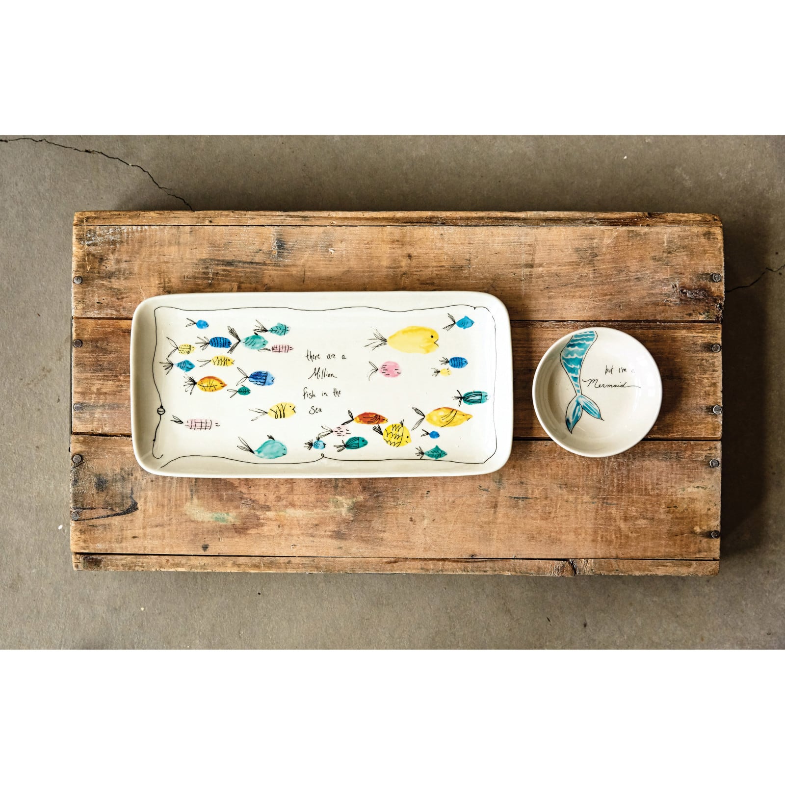 Fish in the Sea Stoneware Rectangular Plate &#x26; Bowl Set