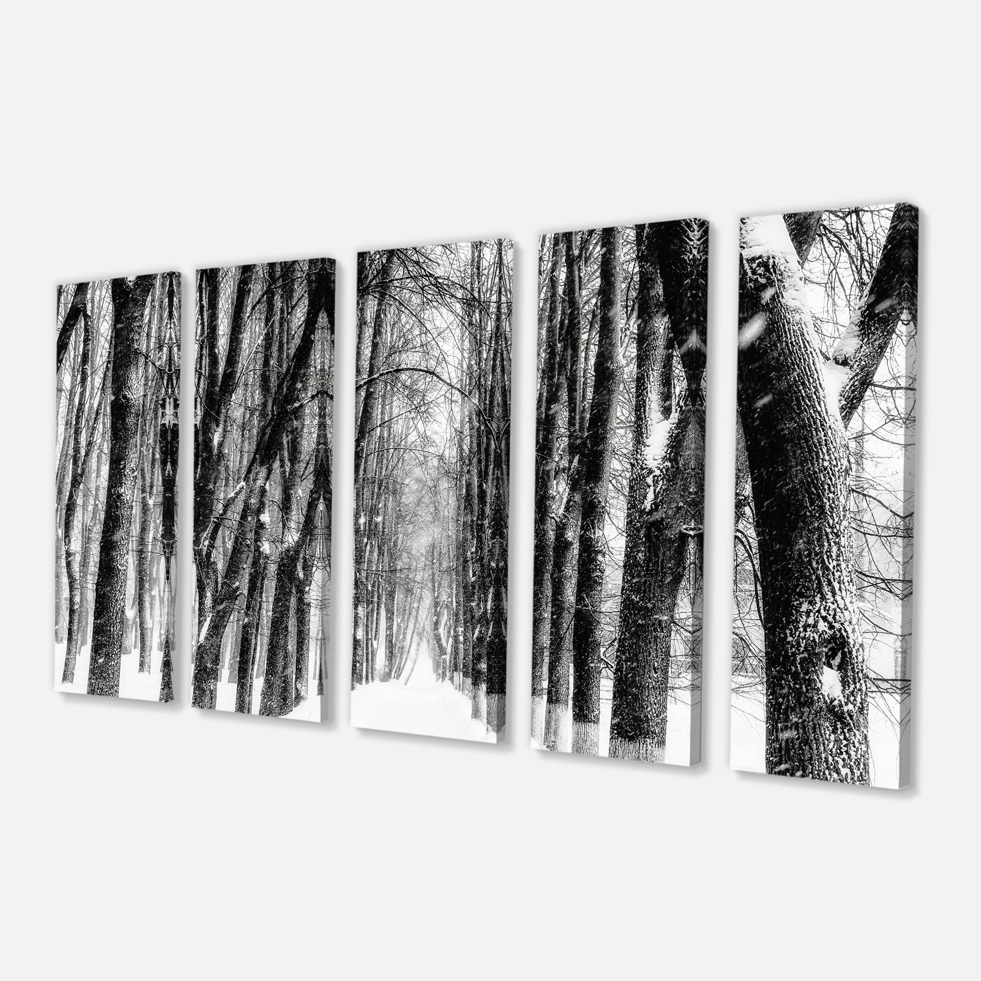 Designart - Snowy Forest Black and White - Modern Forest Canvas Art