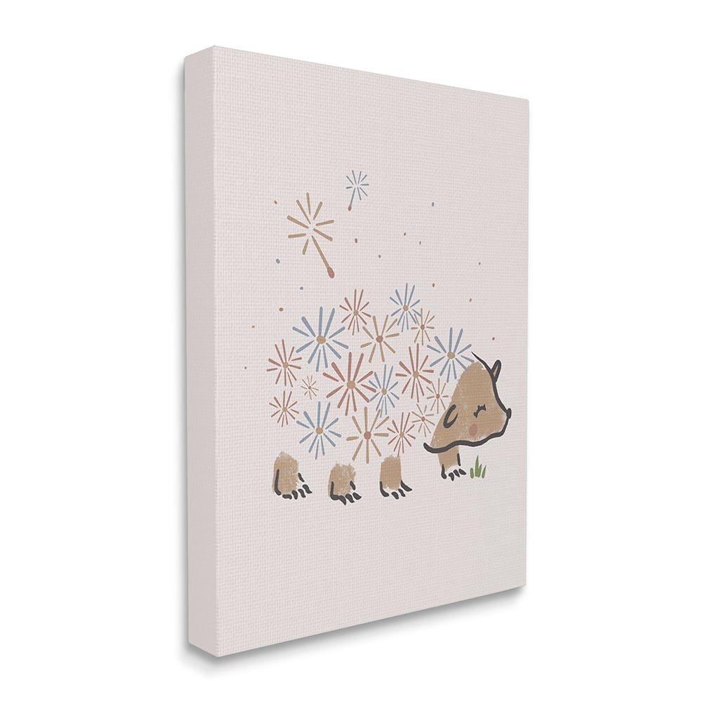 Stupell Industries Dandelion Flower Hedgehog Cute Floral Animal Canvas Wall Art