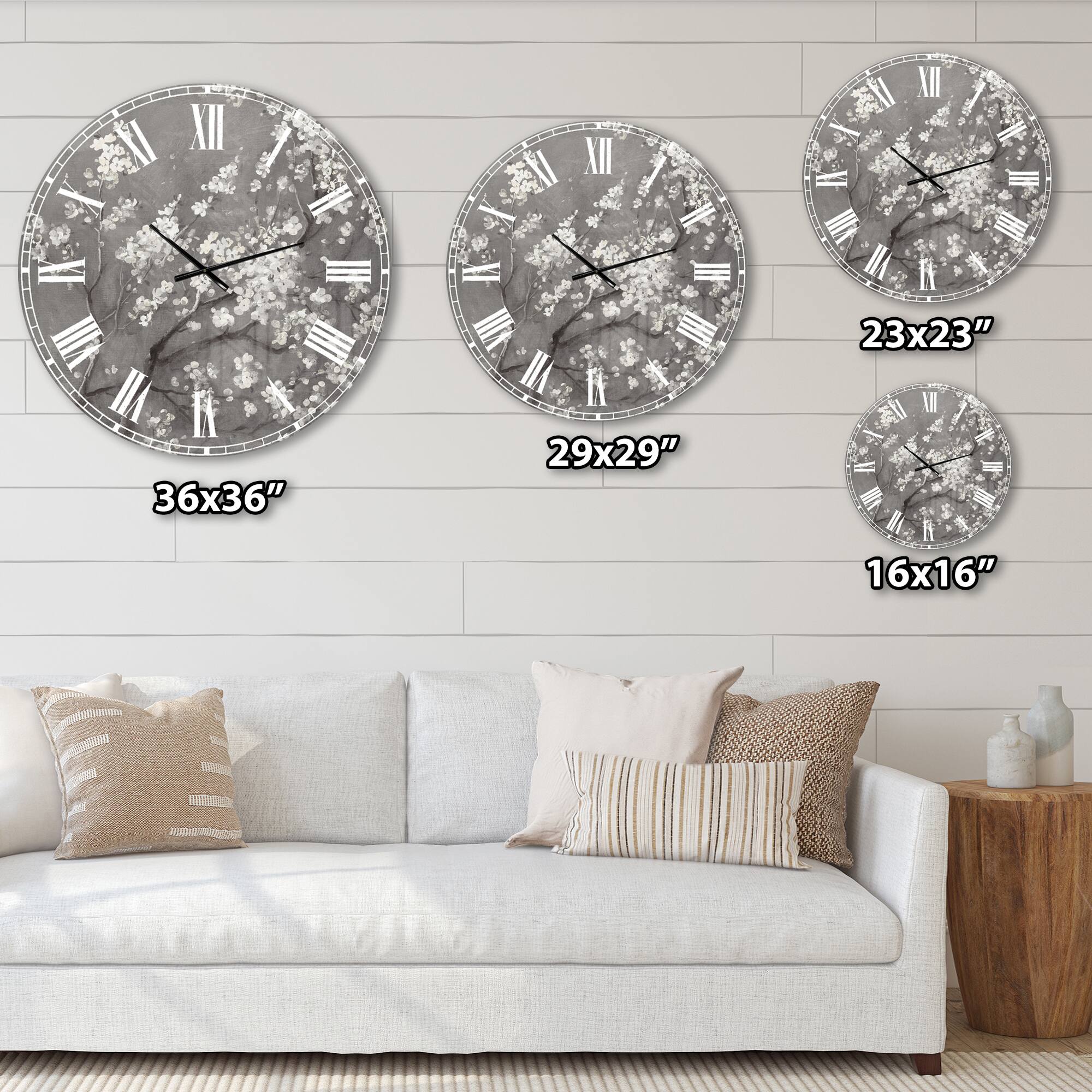 Designart &#x27;White Cherry Blossoms I Traditional Wall Clock