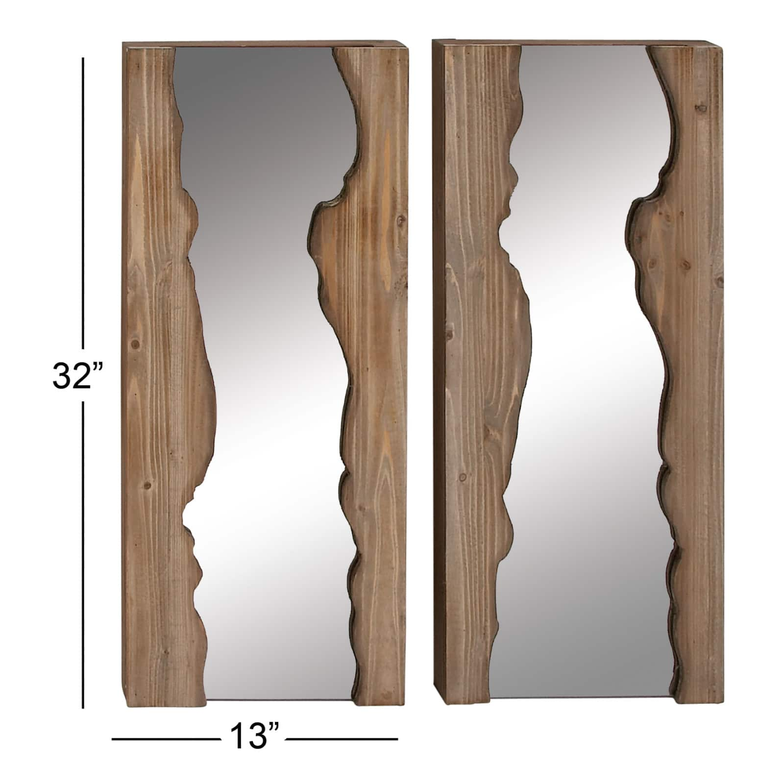 32&#x22; Brown Wood Contemporary Wall Mirror Set