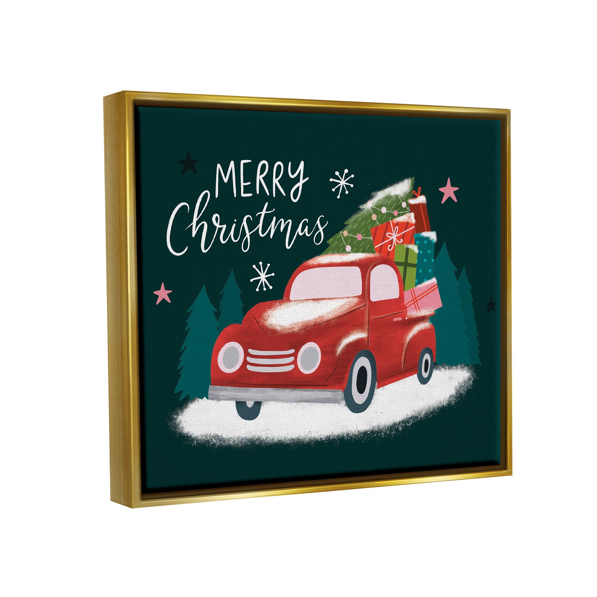 Stupell Industries Merry Christmas Gifts Truckload Framed Floater Canvas Wall Art