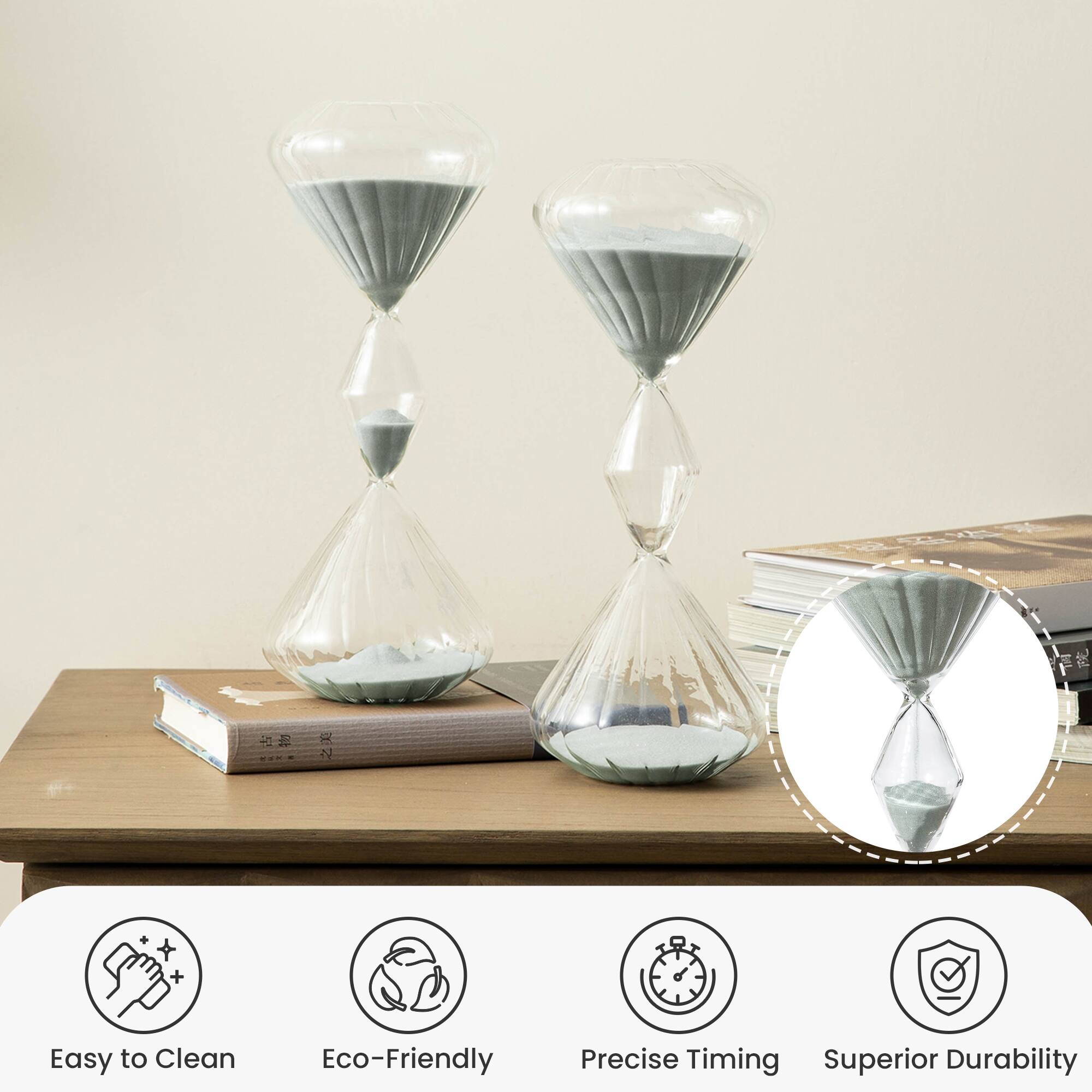 Glitzhome&#xAE; 11&#x22; Geometric Tri-Layer Hourglasses with Gray Sand, 2ct.