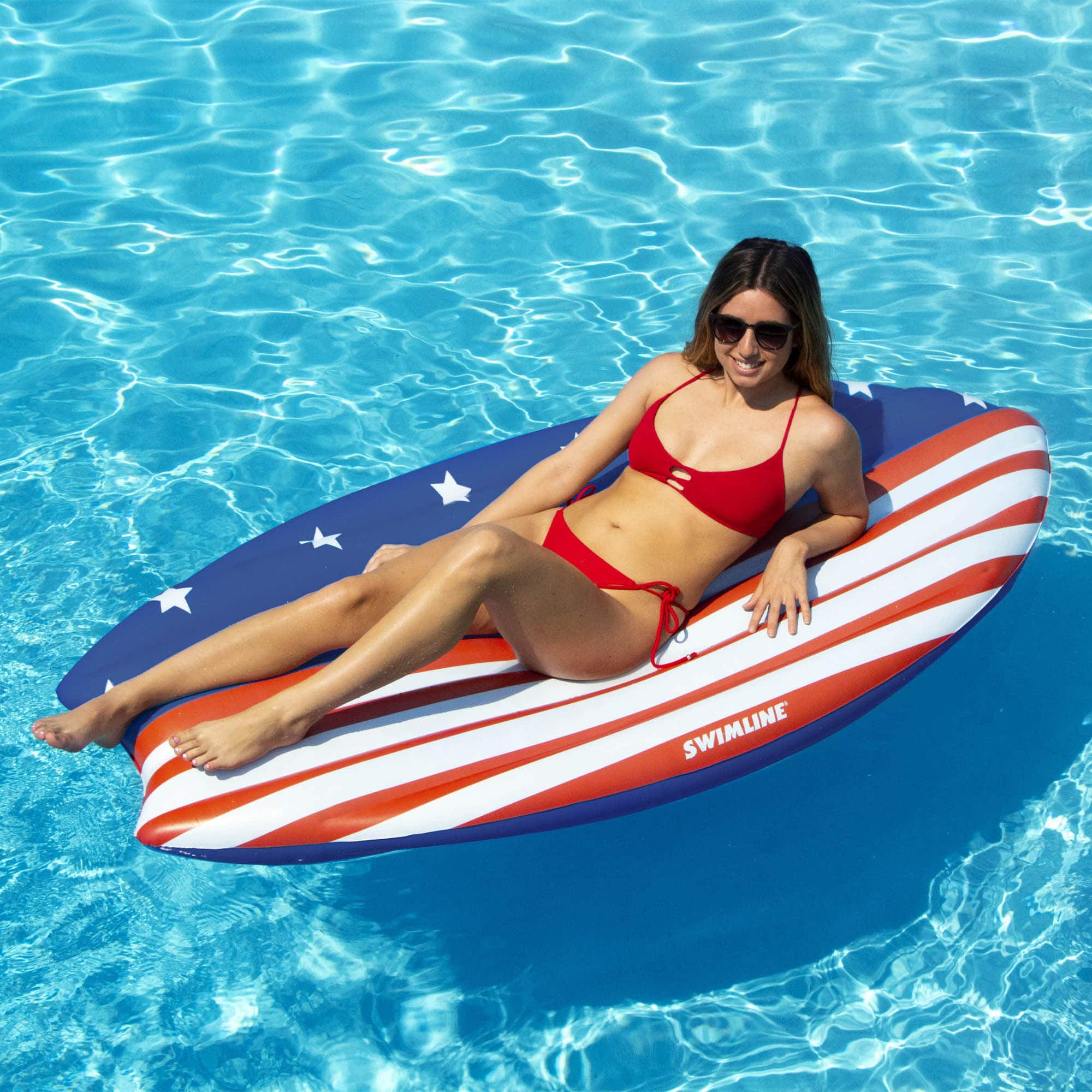 73&#x22; Americana Surfboard Shaped Inflatable Swimming Pool Lounge Float