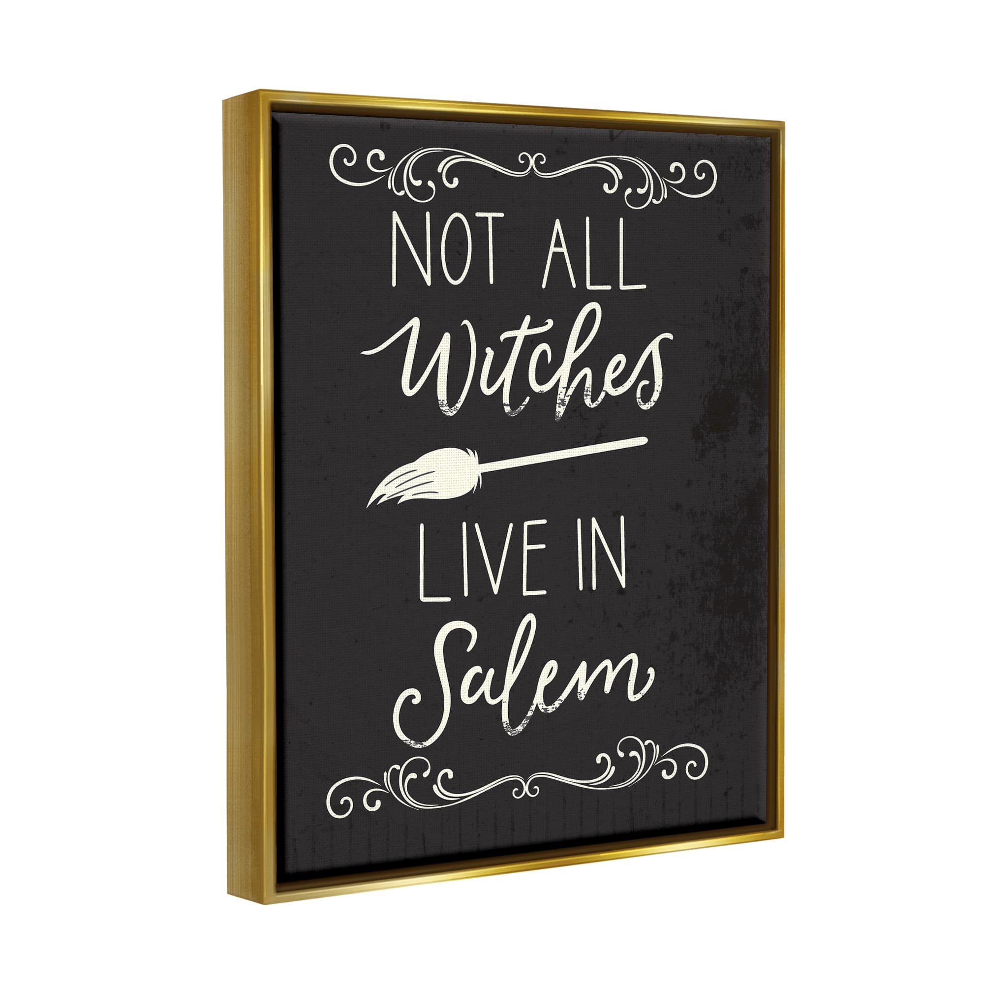 Stupell Industries Not All Witches Live In Salem Broom Framed Floater Canvas Wall Art