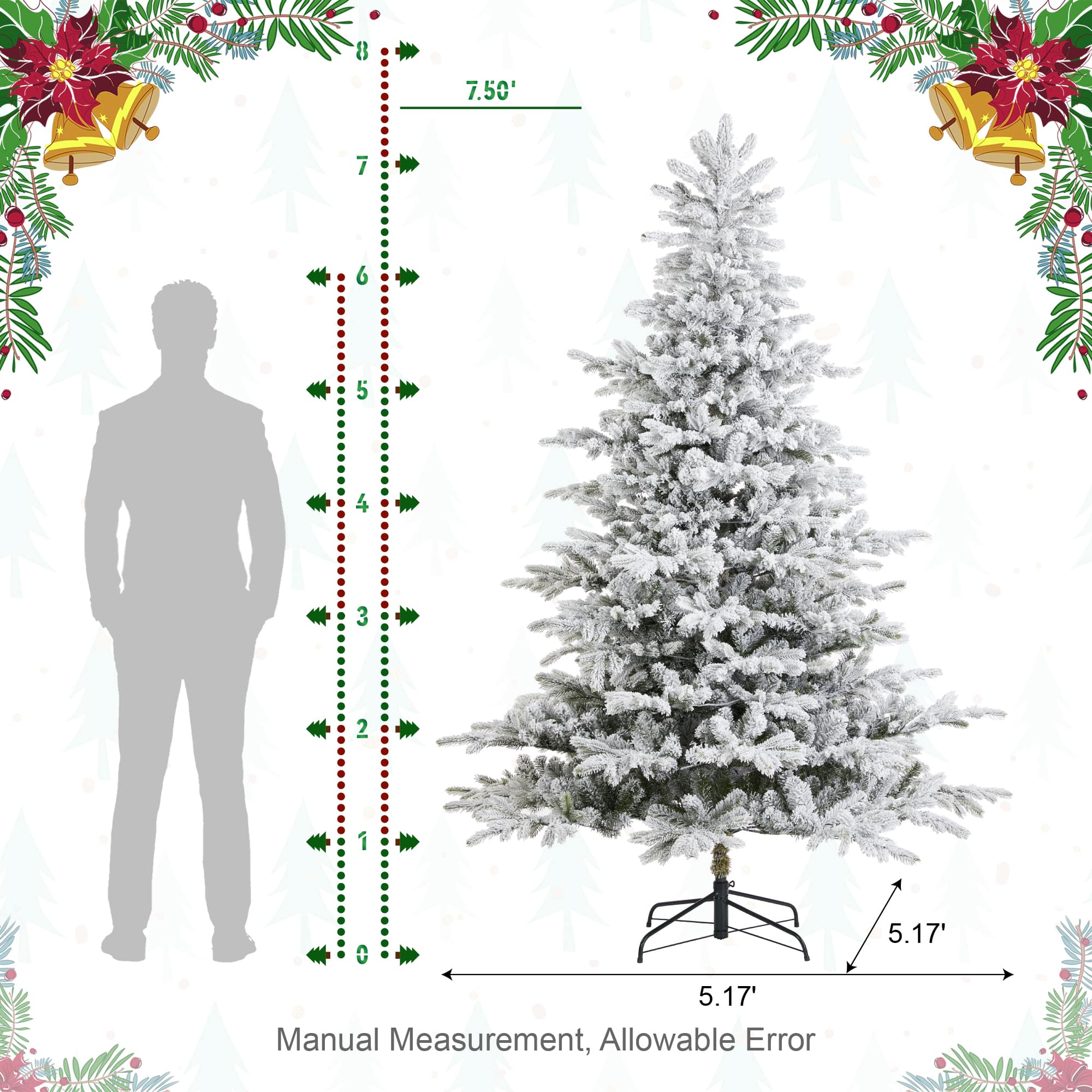 Glitzhome&#xAE; 7.5ft Pre-Lit Flocked Full Fir Artificial Christmas Tree, Multicolor LED Lights