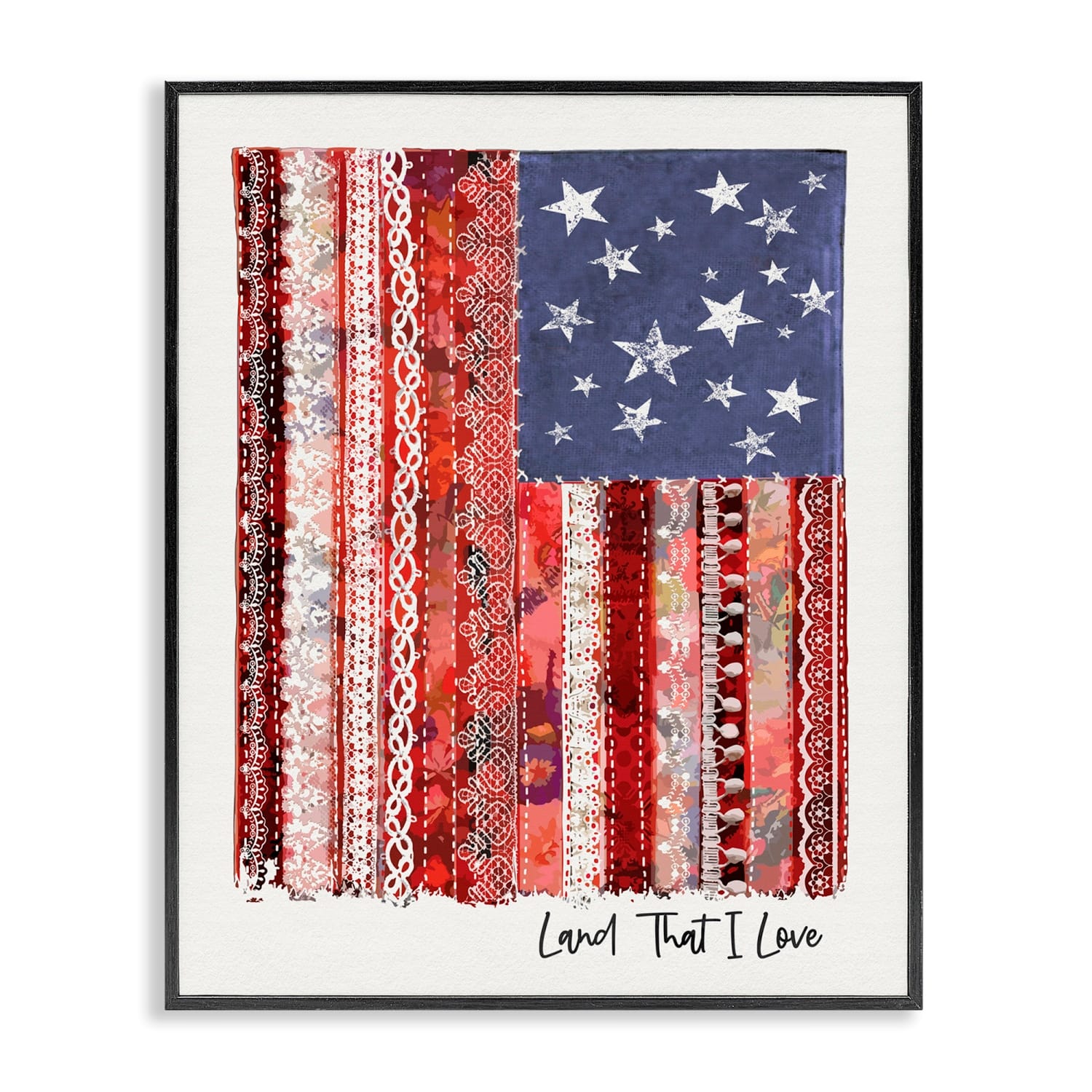 Stupell Industries Land That I Love Phrase Macrame American Flag Framed Giclee Art