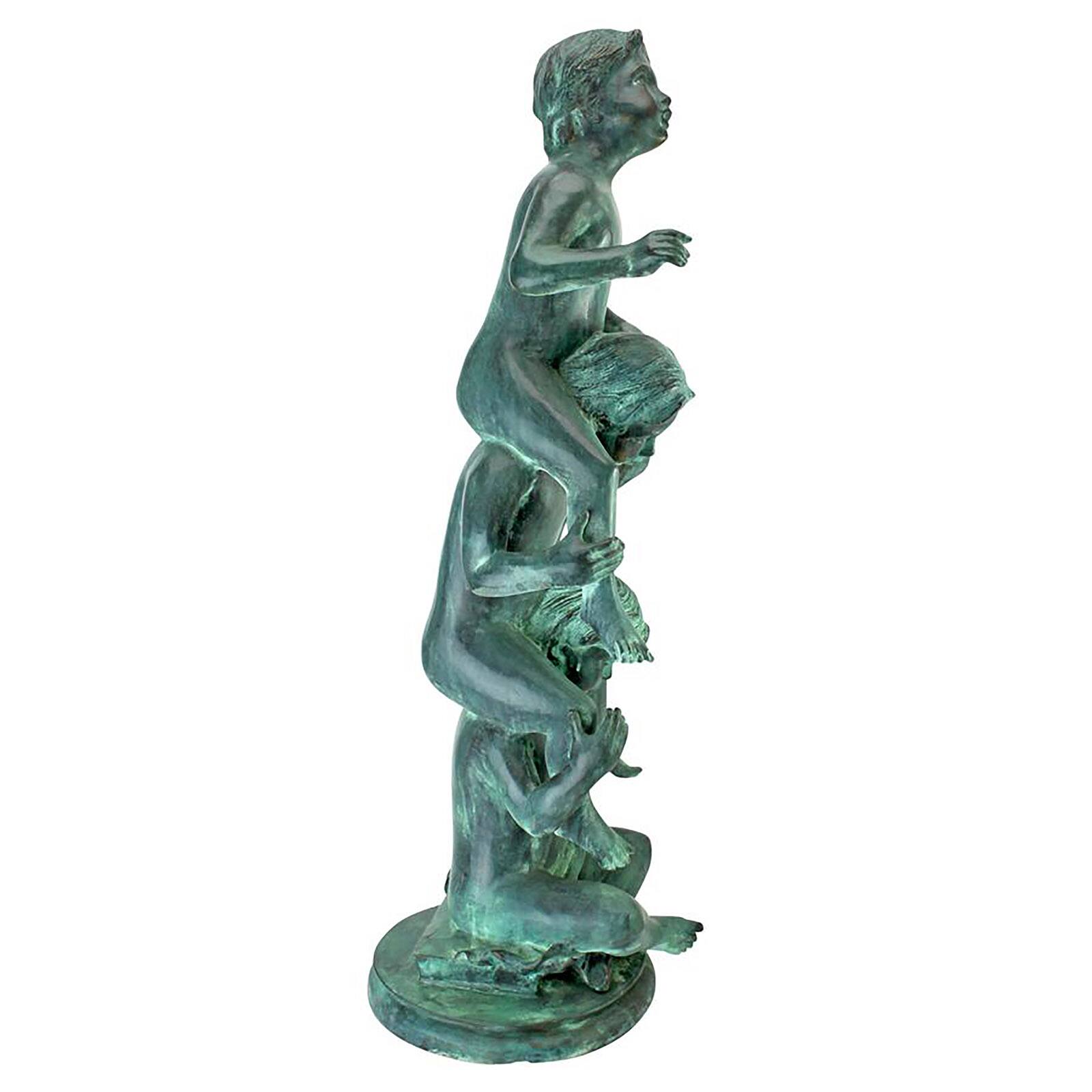 Design Toscano Medium Child&#x27;s Play Stacked Children Spitting Cast Bronze Statue