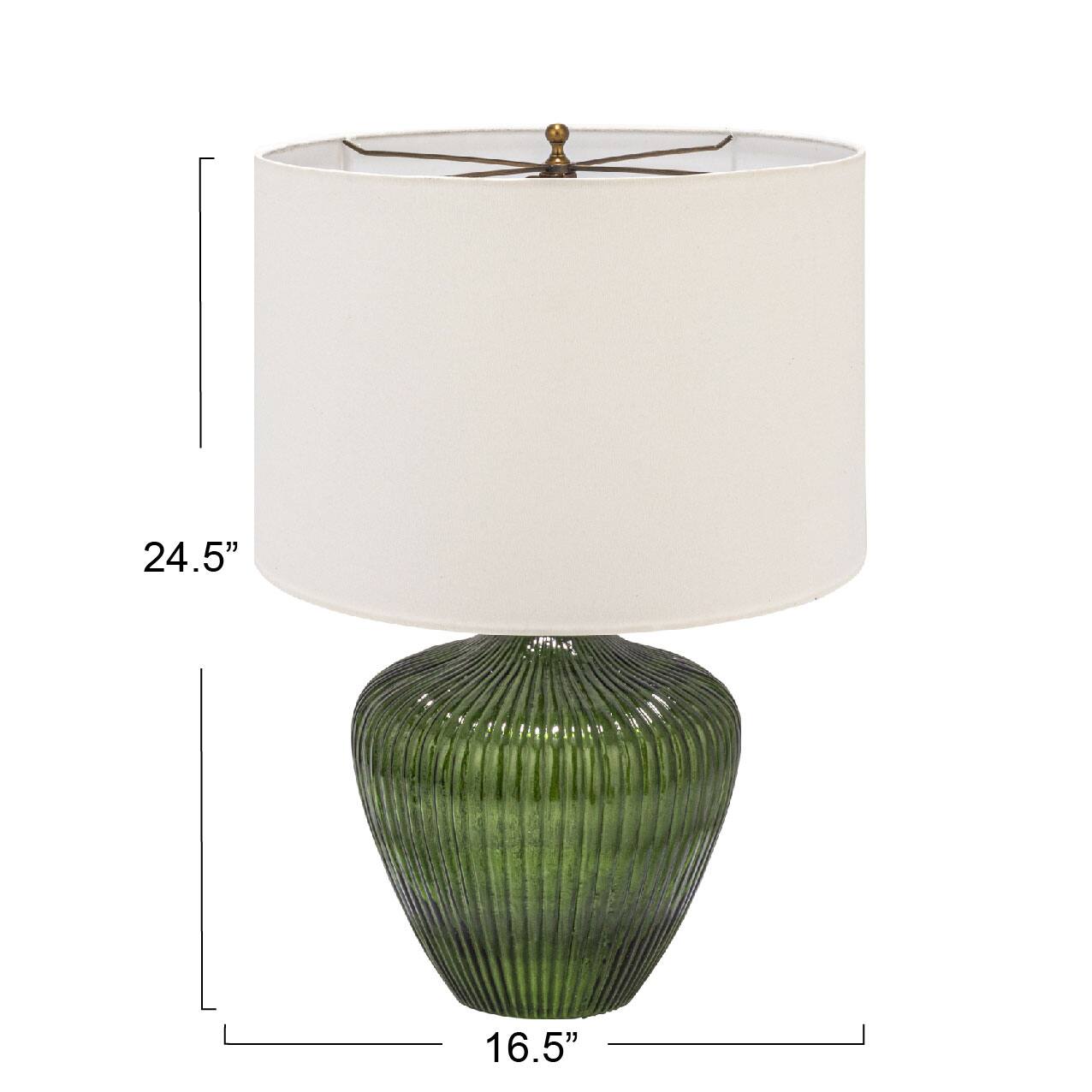 Hello Honey® 2ft. Green Glass Table Lamp with White Drum Shade