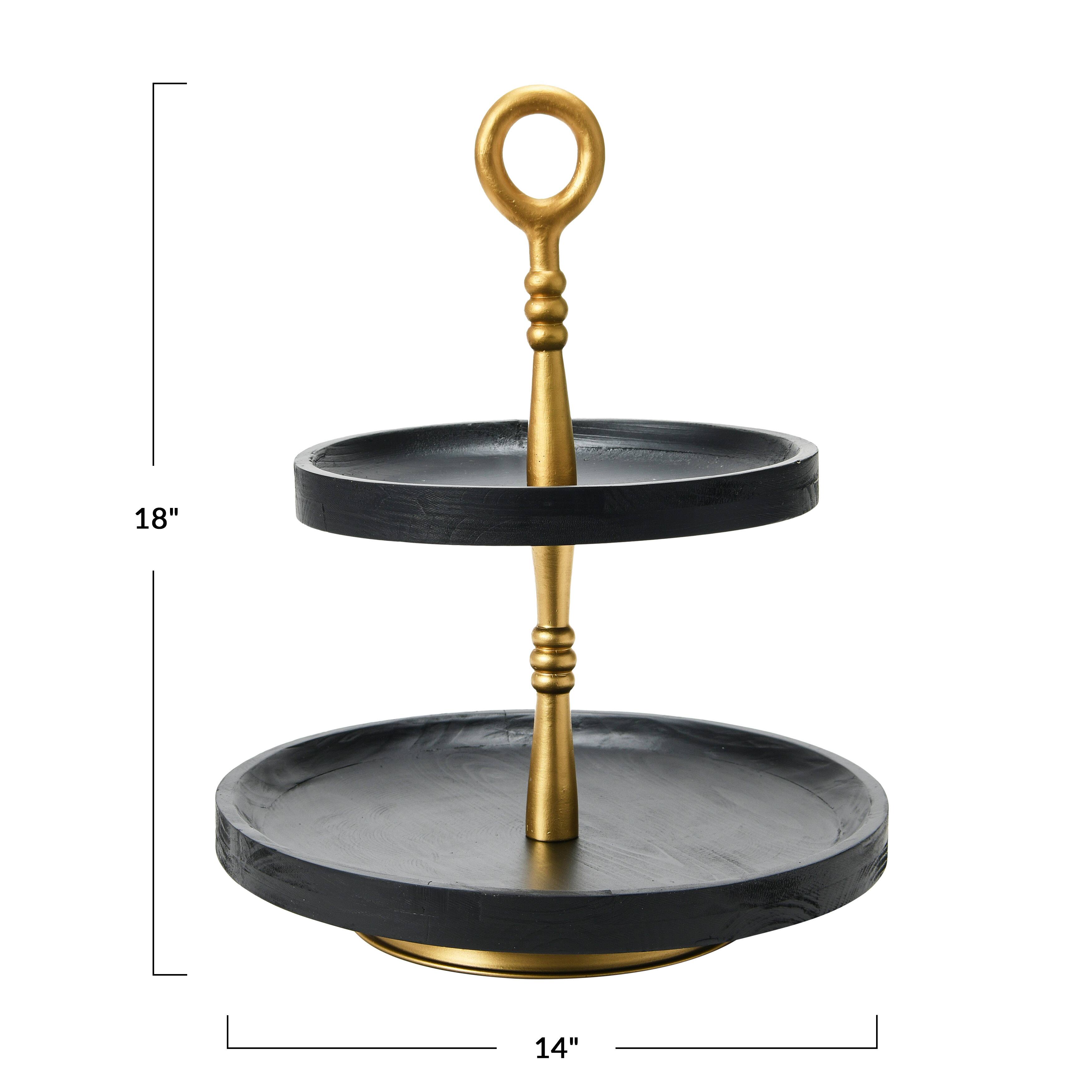 Hello Honey&#xAE; 18&#x22; Black and Gold Wood 2-Tier Decorative Tray