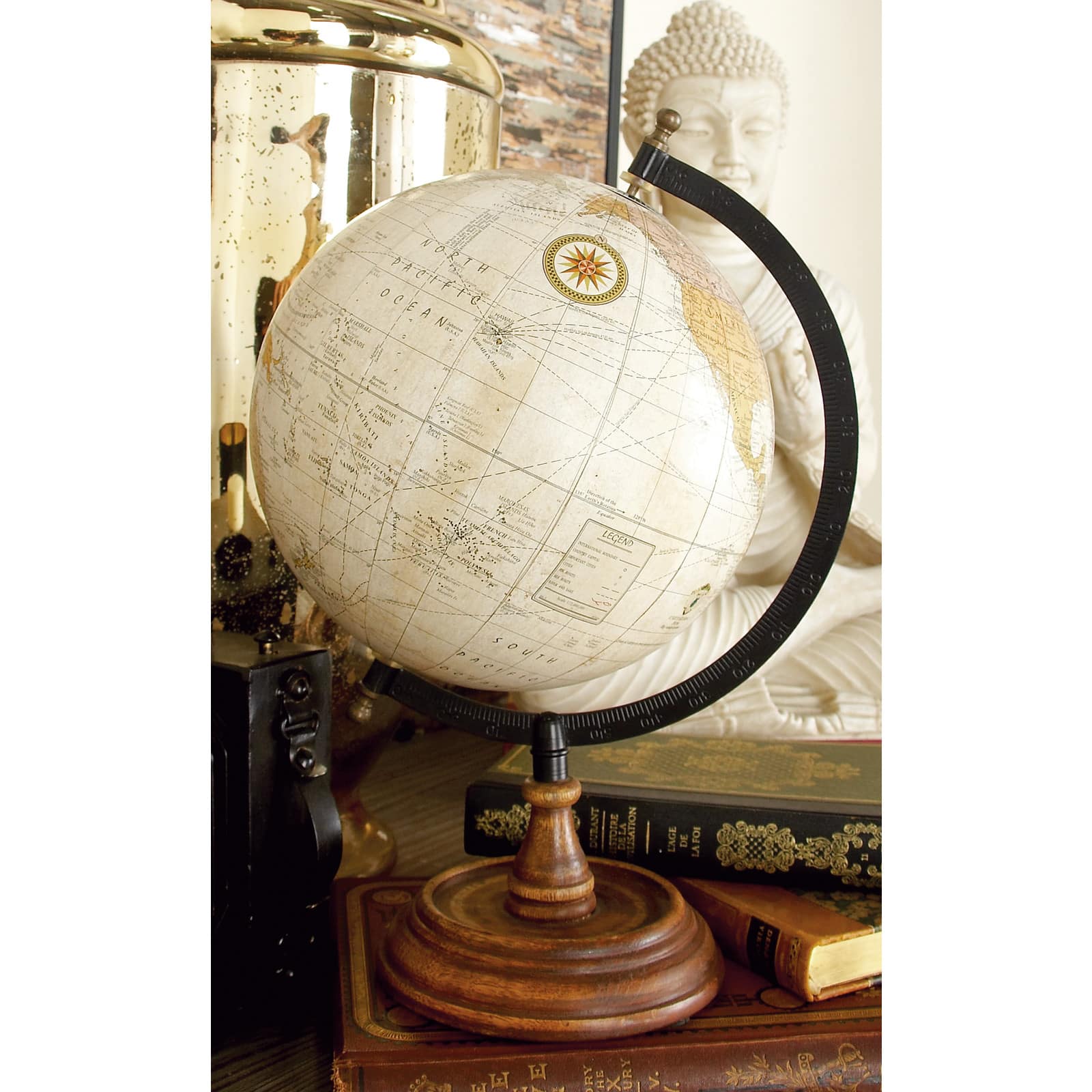 14&#x22; Brown Mango Wood Traditional Globe