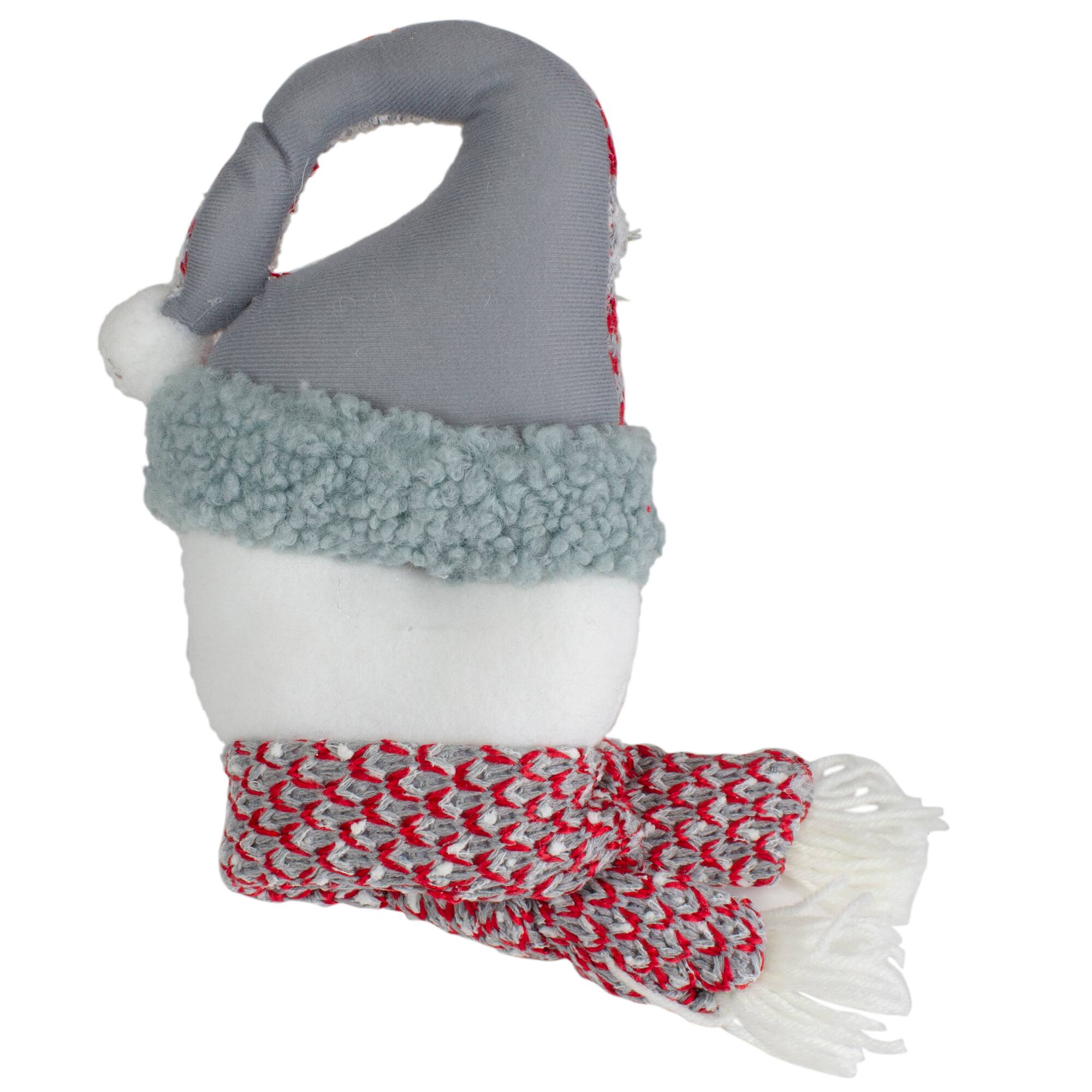 11" Gray & Red Plush Knit Snowman Head Christmas Ornament