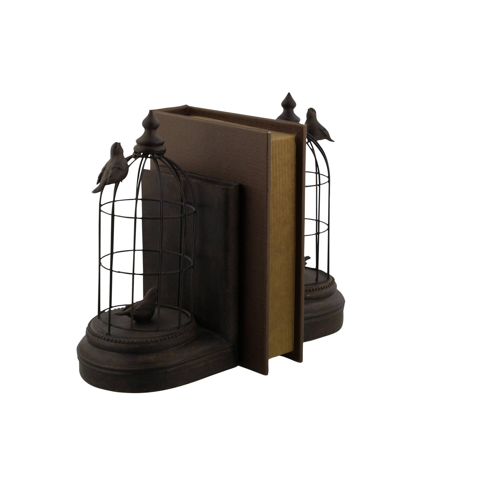 Black Metal Farmhouse Birdcage Bookends Set