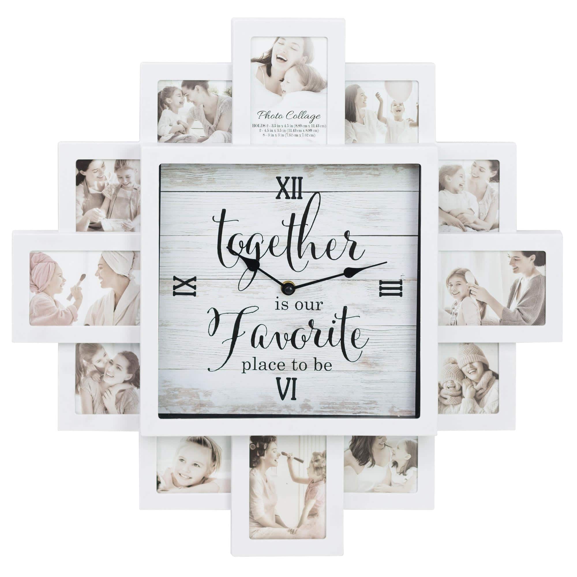 White Farmhouse Shabby-Chic "Together" Picture Frame Wall Collage Clock