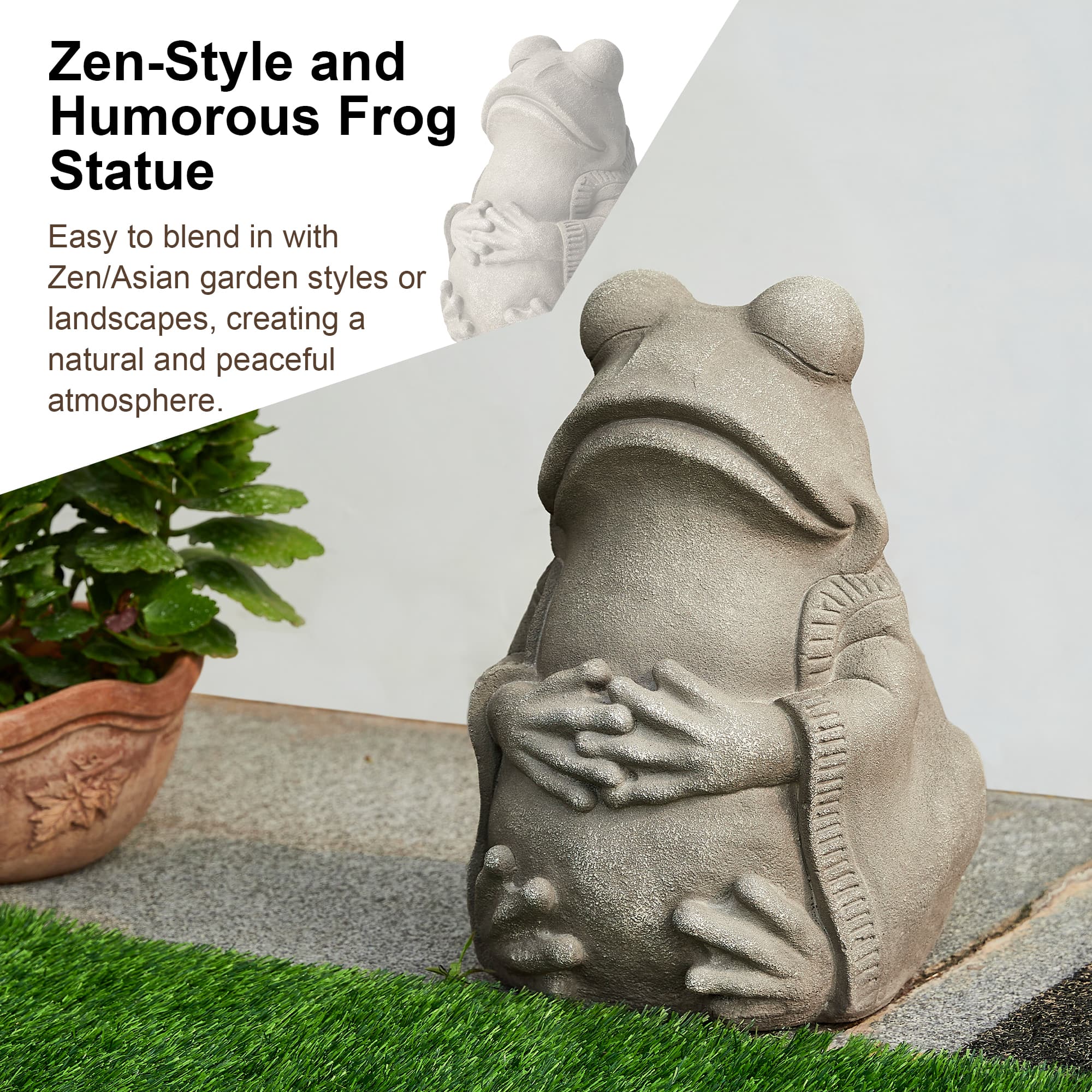 Glitzhome® 16.75" Faux Concrete Zen-Style Frog Garden Statue