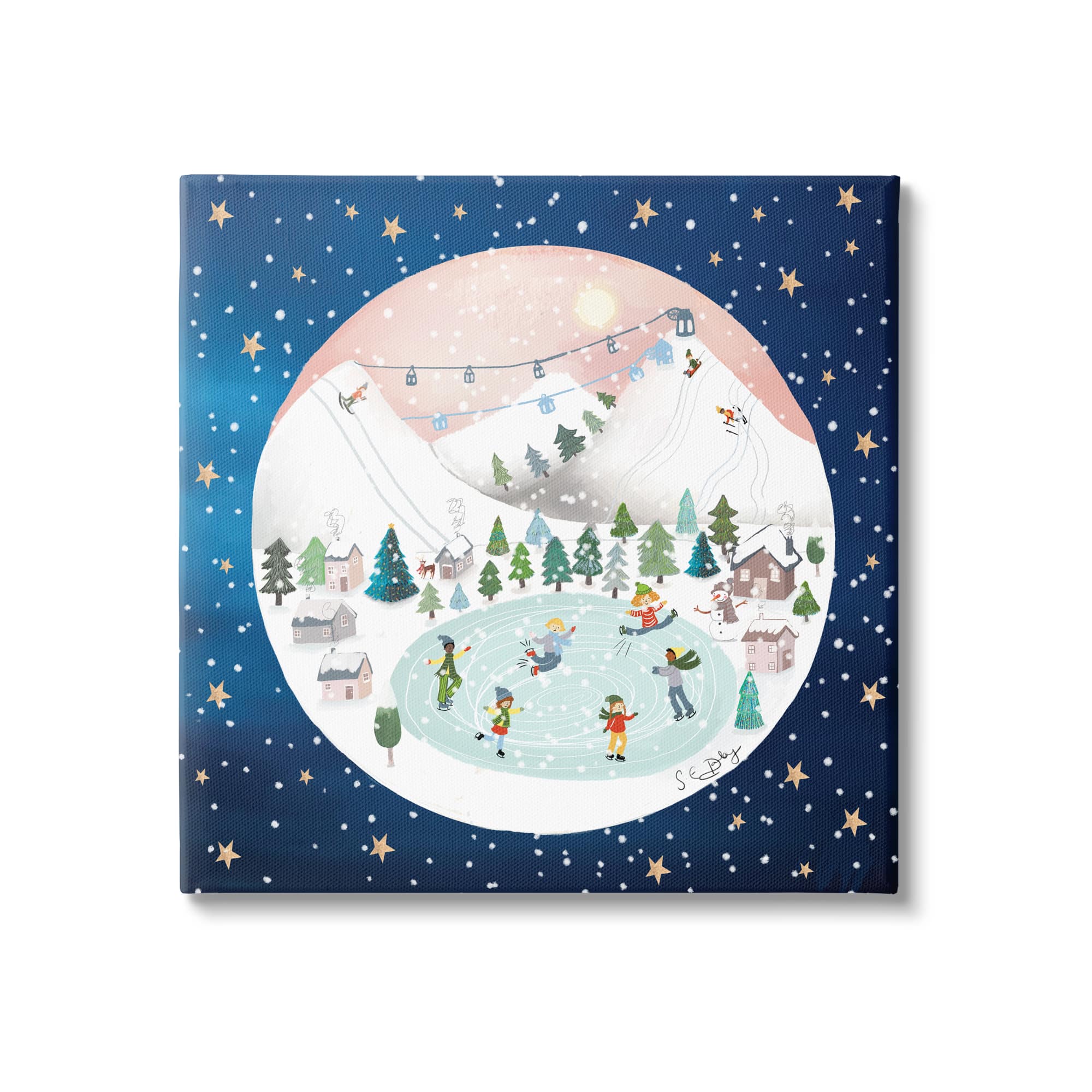 Stupell Industries Ice Skating Christmas Snow Scene Canvas Wall Art