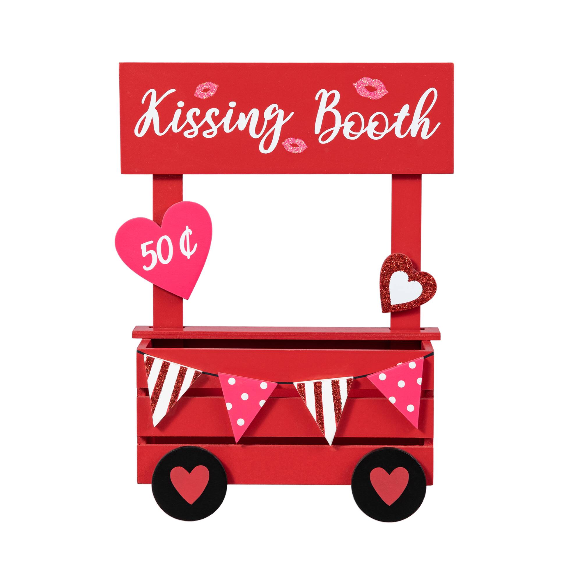 Glitzhome® 10" Valentine's Wooden Kissing Booth Table Décor