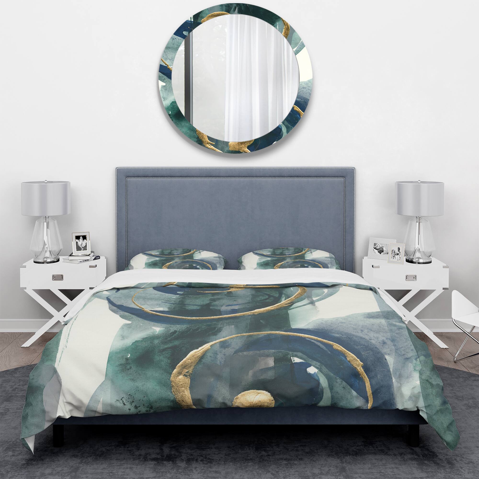 Designart 'Indigo and Gold II' Geometric Bedding Set