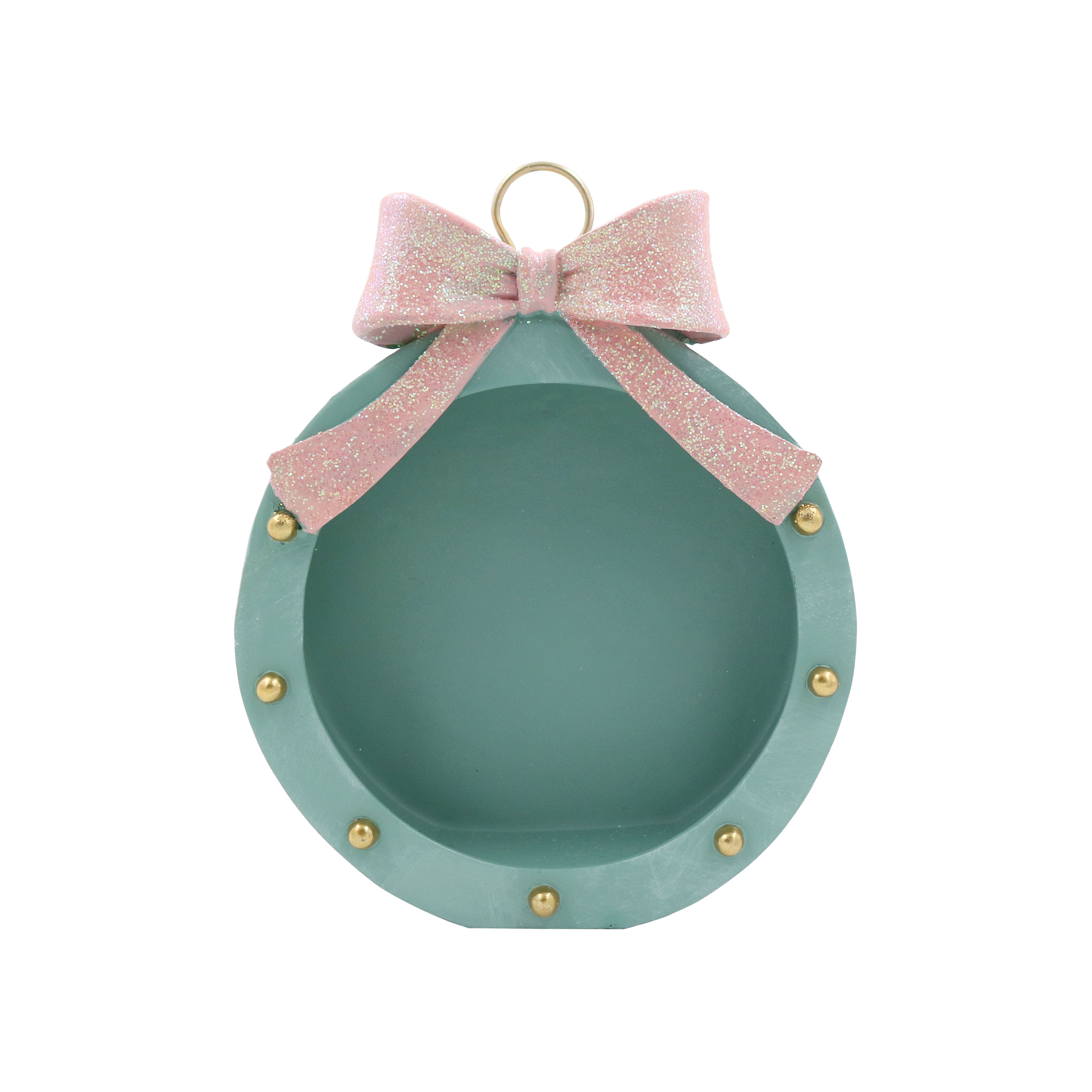 9&#x22; Mint Ornament with Pink Glitter Bow Miniature Display by Ashland&#xAE;