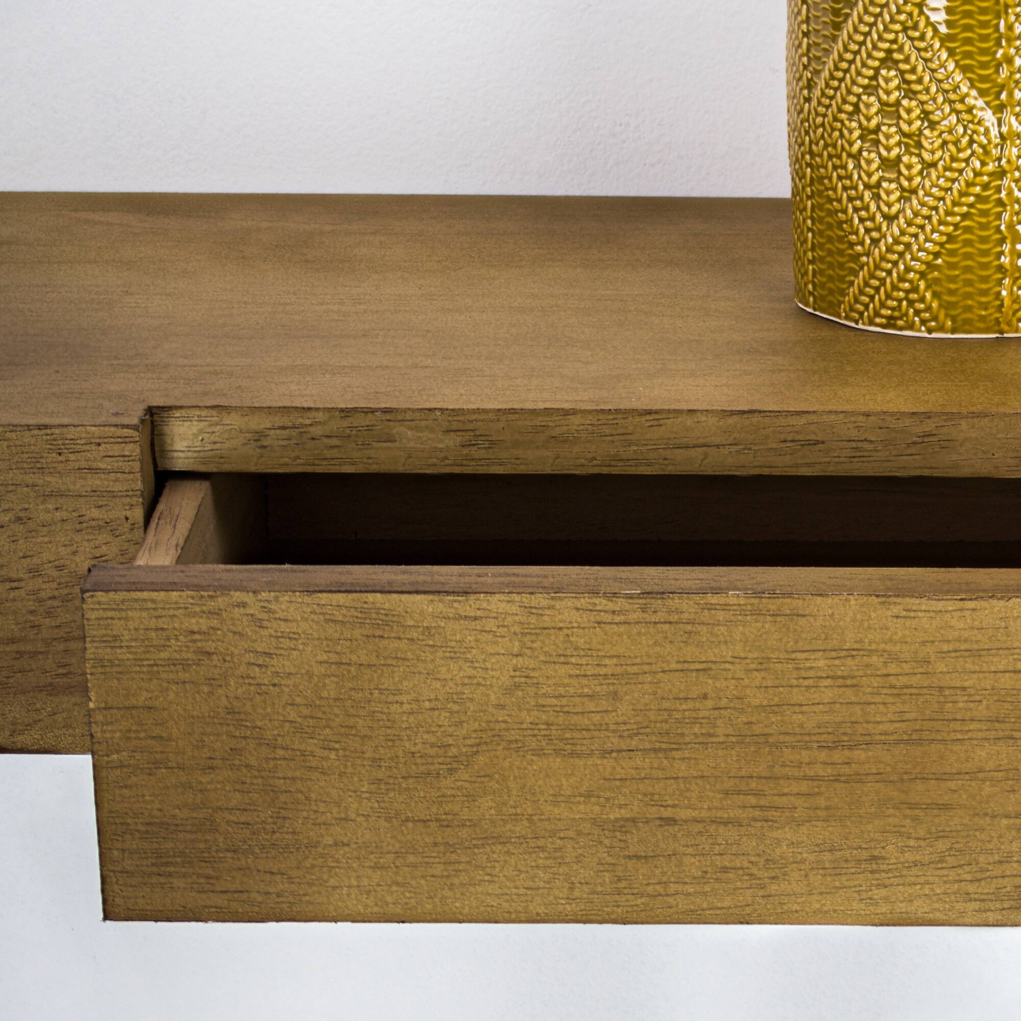 24" Brown Floating Wall Shelf With Drawer