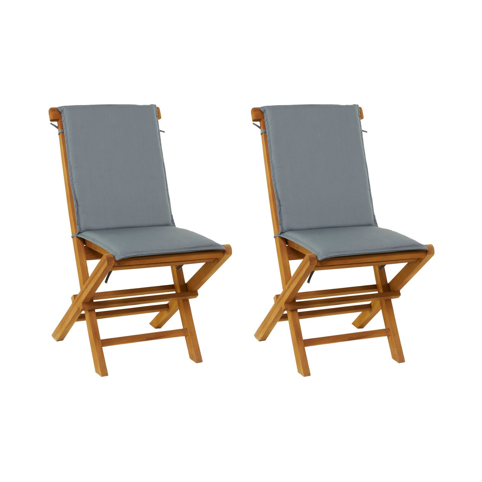 36&#x22; Brown Teak Wood Folding Outdoor Dining Chair With Cushions Set