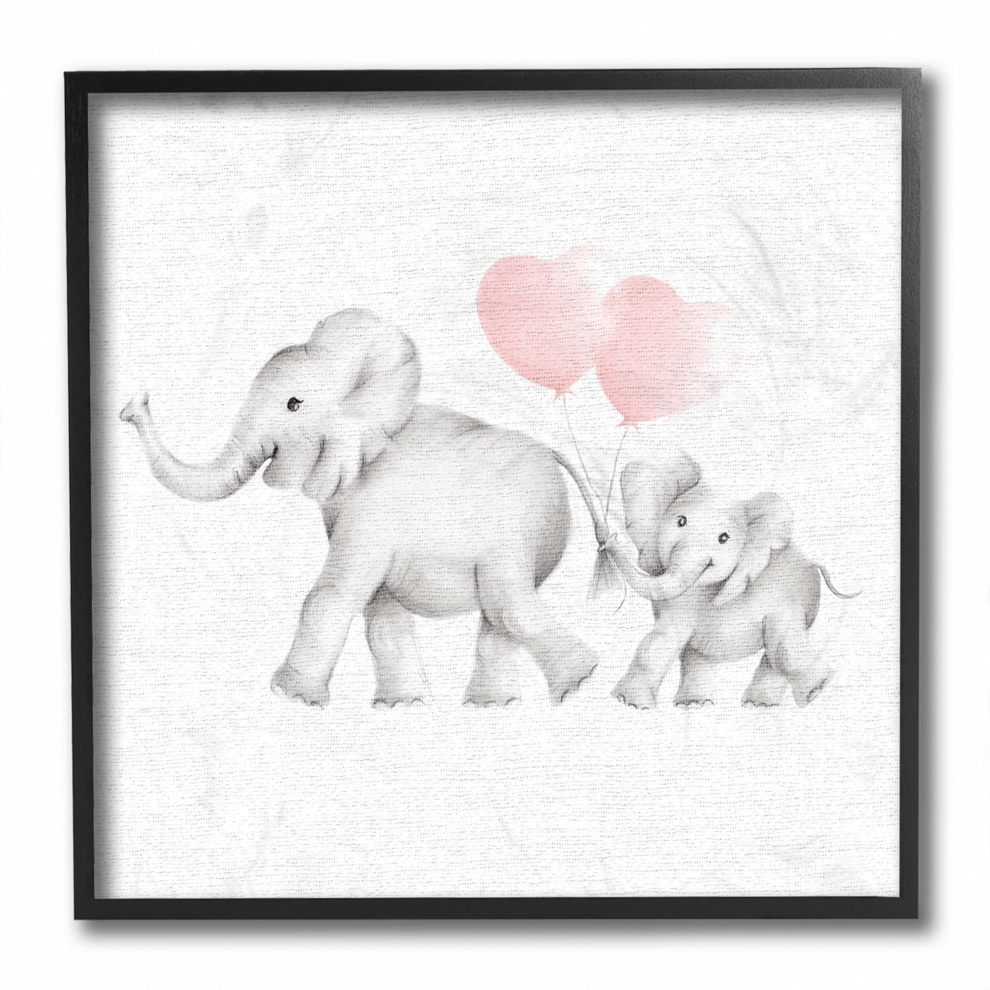 Stupell Industries Elephant Family Pink Balloon Linen Look, 12" x 12"