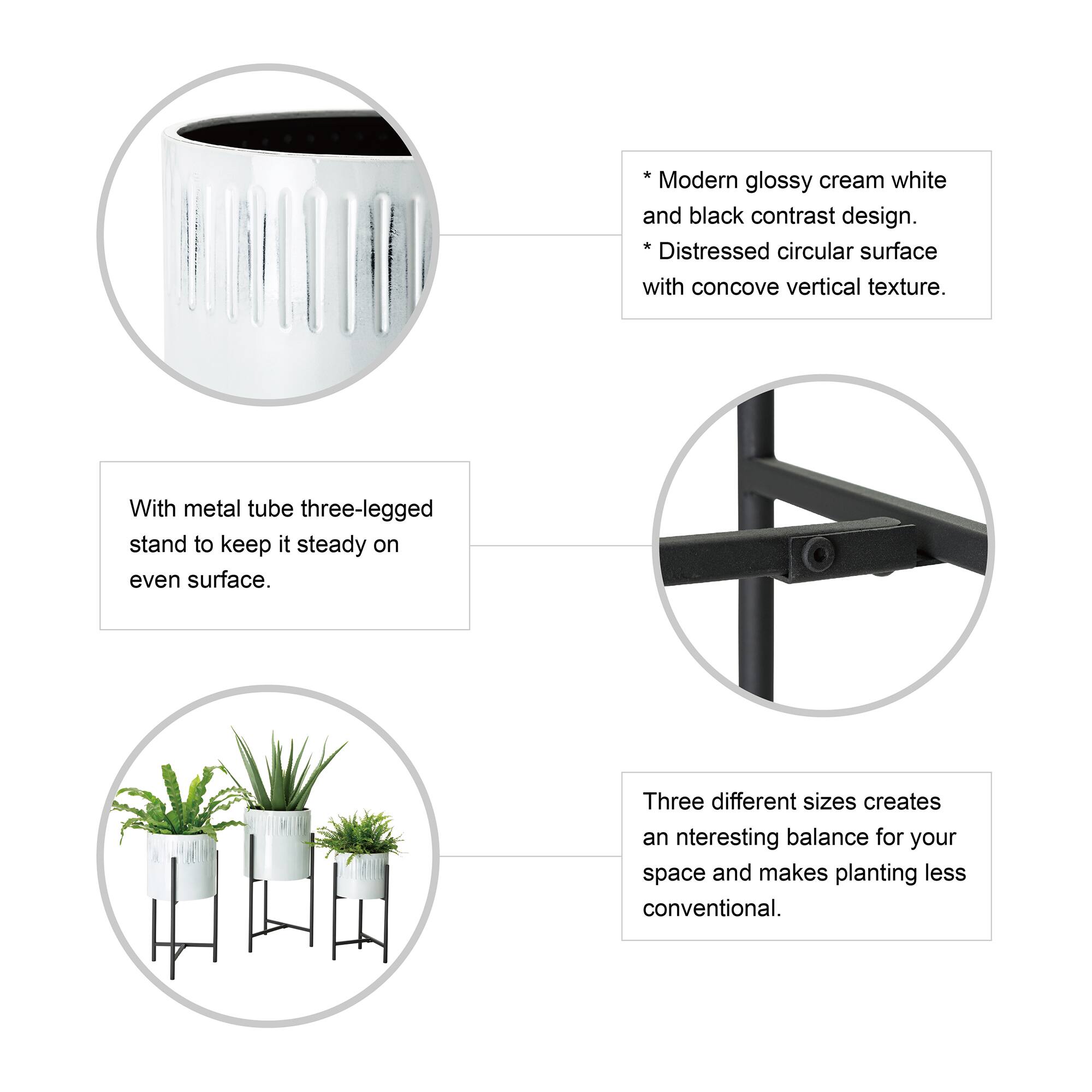 Glitzhome® Whitewashed Metal Plant Stand Set