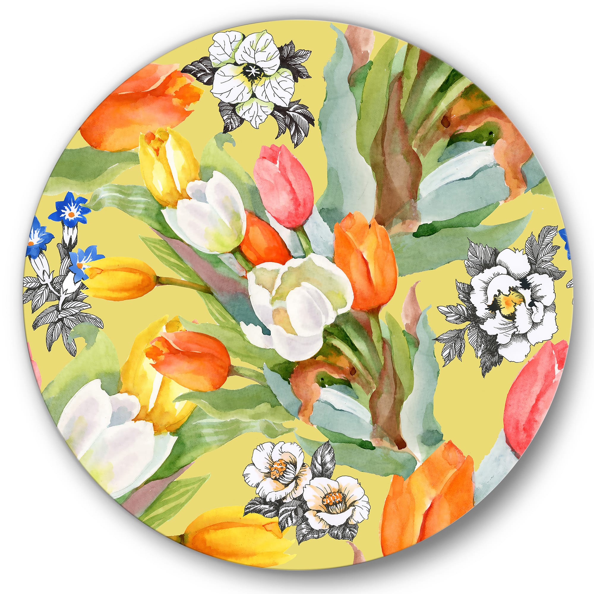 Designart - Blooming White and Orange Tulips I - Traditional Metal Circle Wall Art