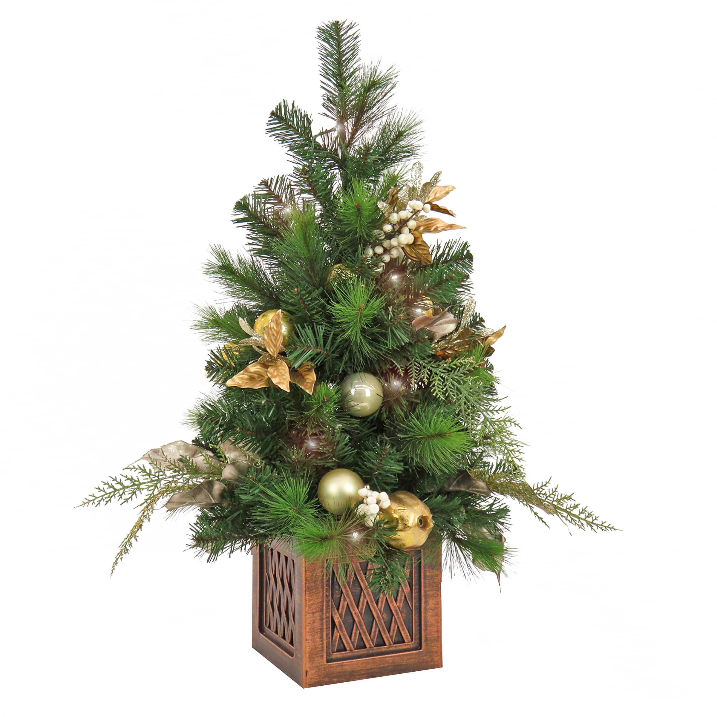 3ft. Pre-Lit Yuletide Glam Artificial Christmas Tree in Lattice Planter, Warm White LED Lights