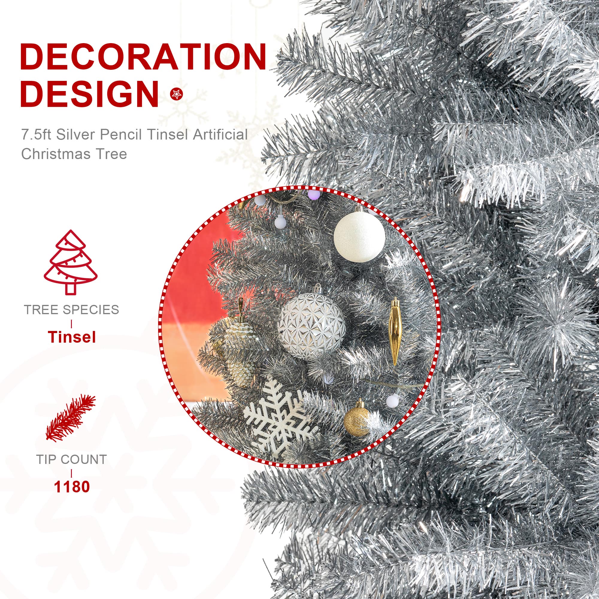 7.5ft. Unlit Silver Pencil Tinsel Artificial Christmas Tree