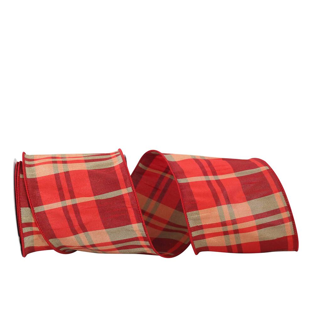 JAM Paper 4&#x22; x 10yd. Wired Grand Dupione Plaid Ribbon